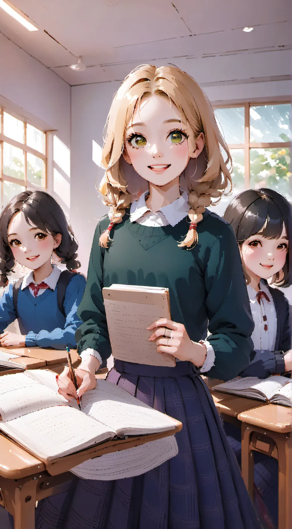 ai character: Black girls school background