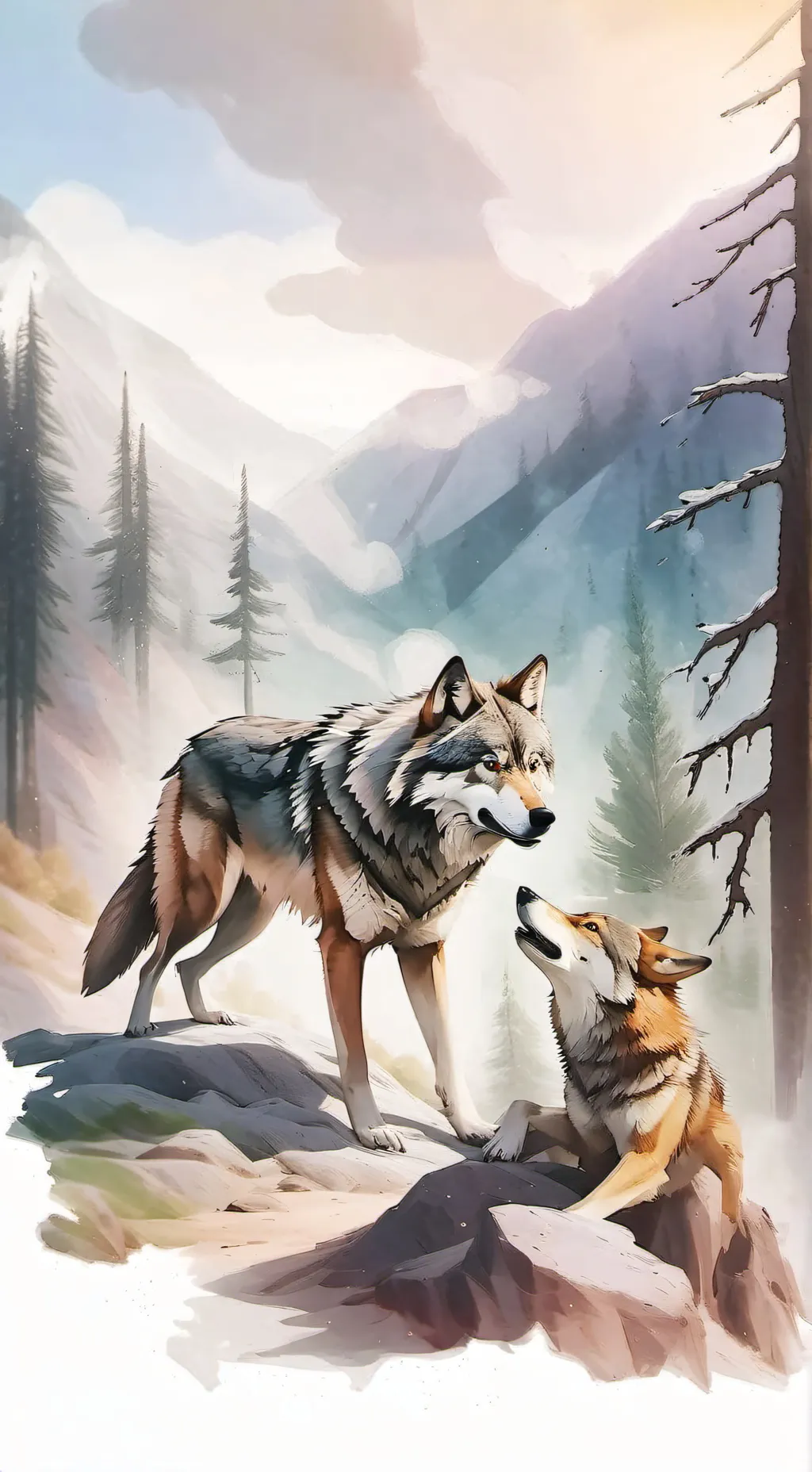 ai character: Wolves vs coyotes  background