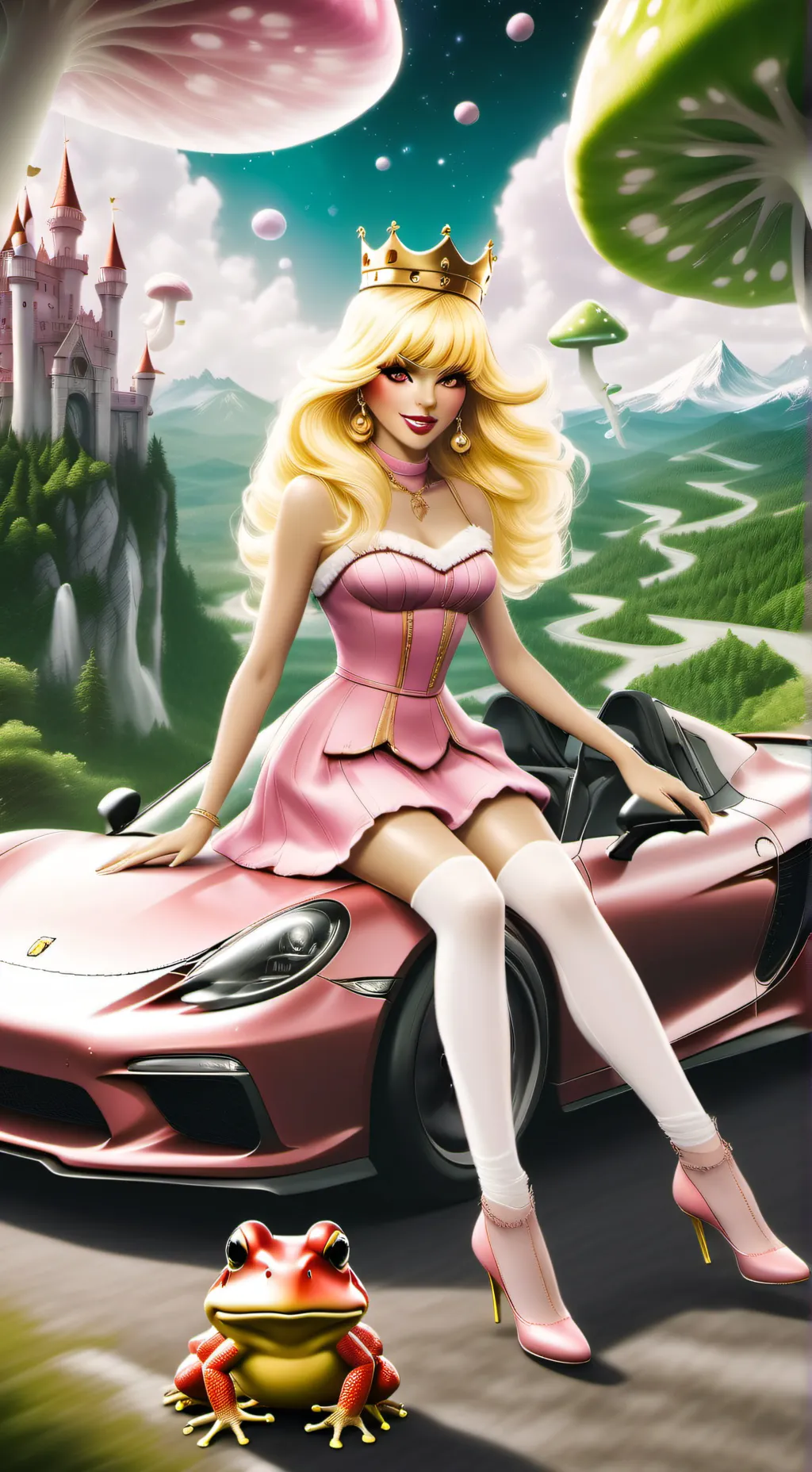 ai character: princess Peach  background