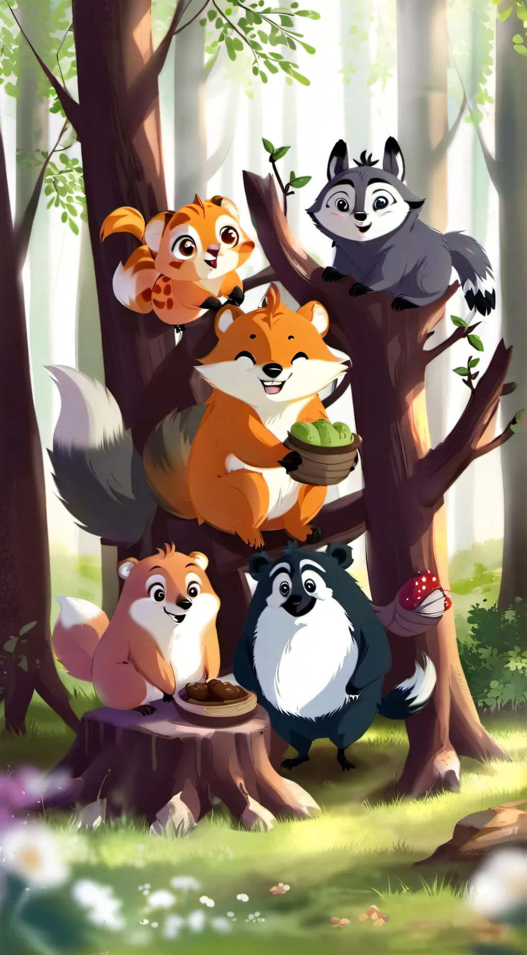 ai character: smilling critters background