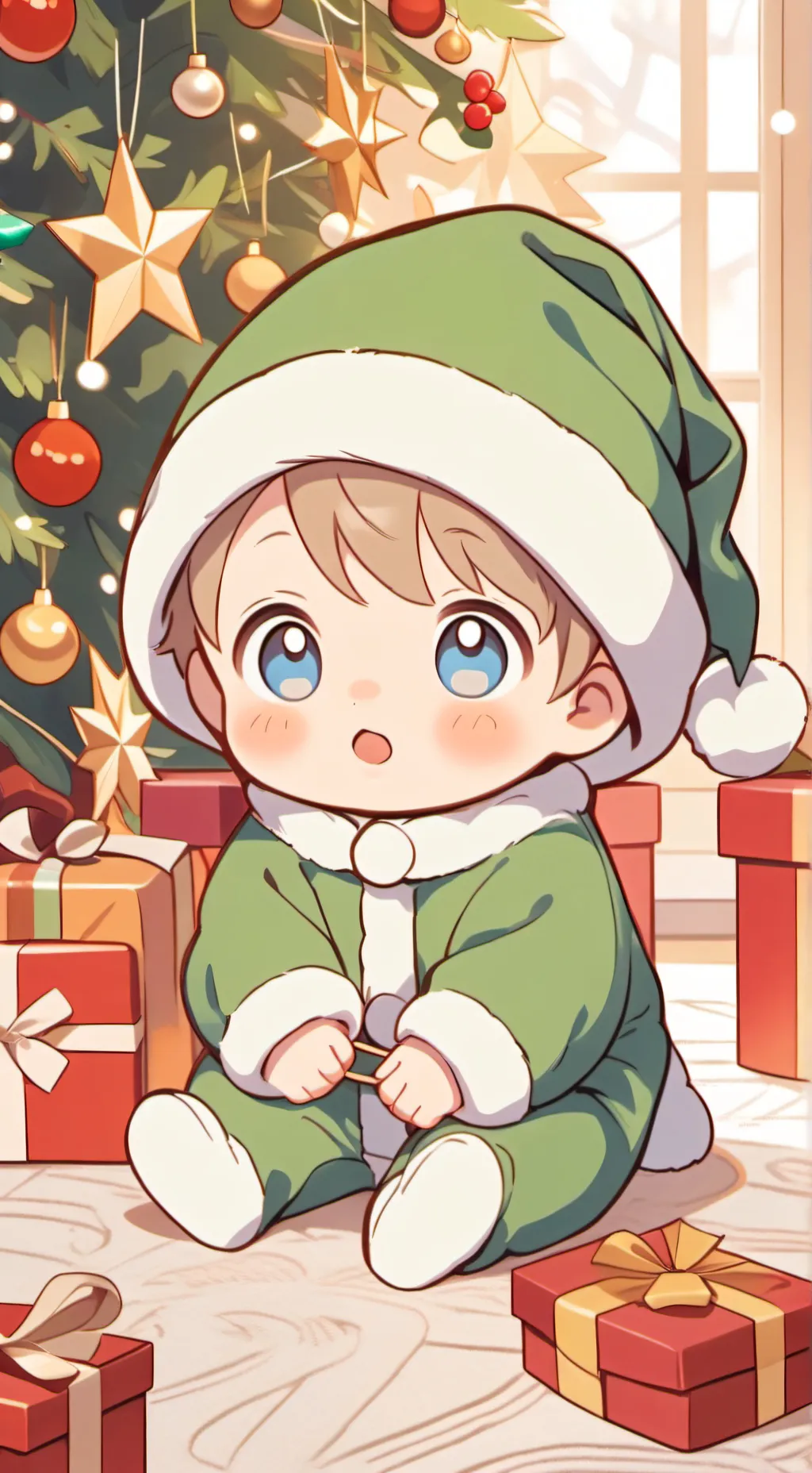 ai character: Xmas tree baby background
