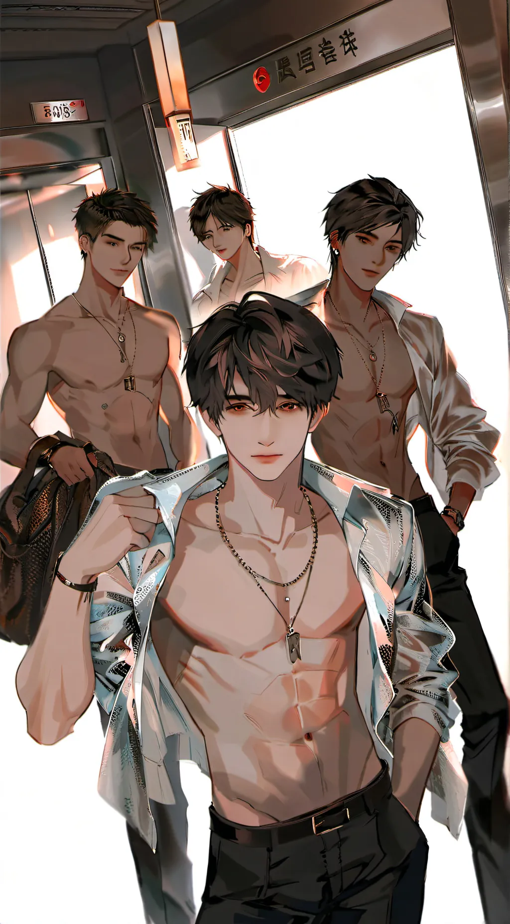 ai character: Five shirtless boy background