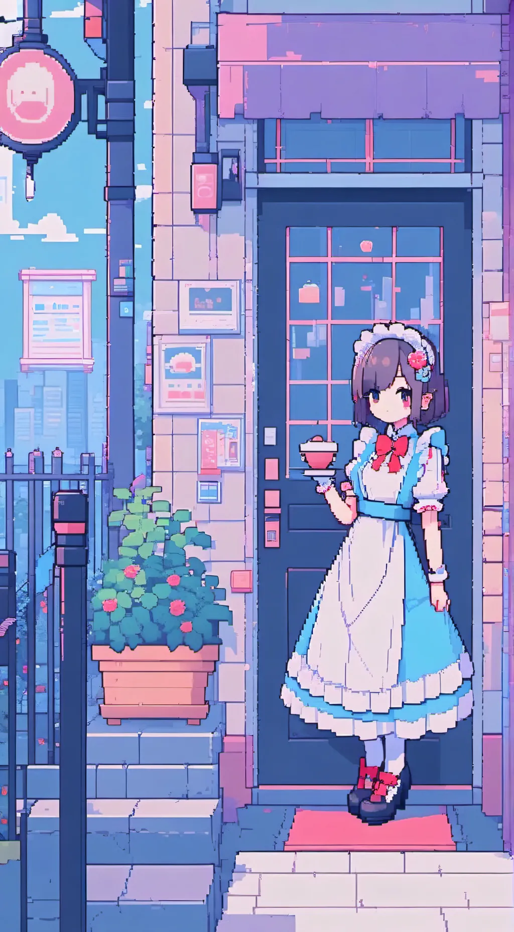 ai character: Maid cafe but CH  background