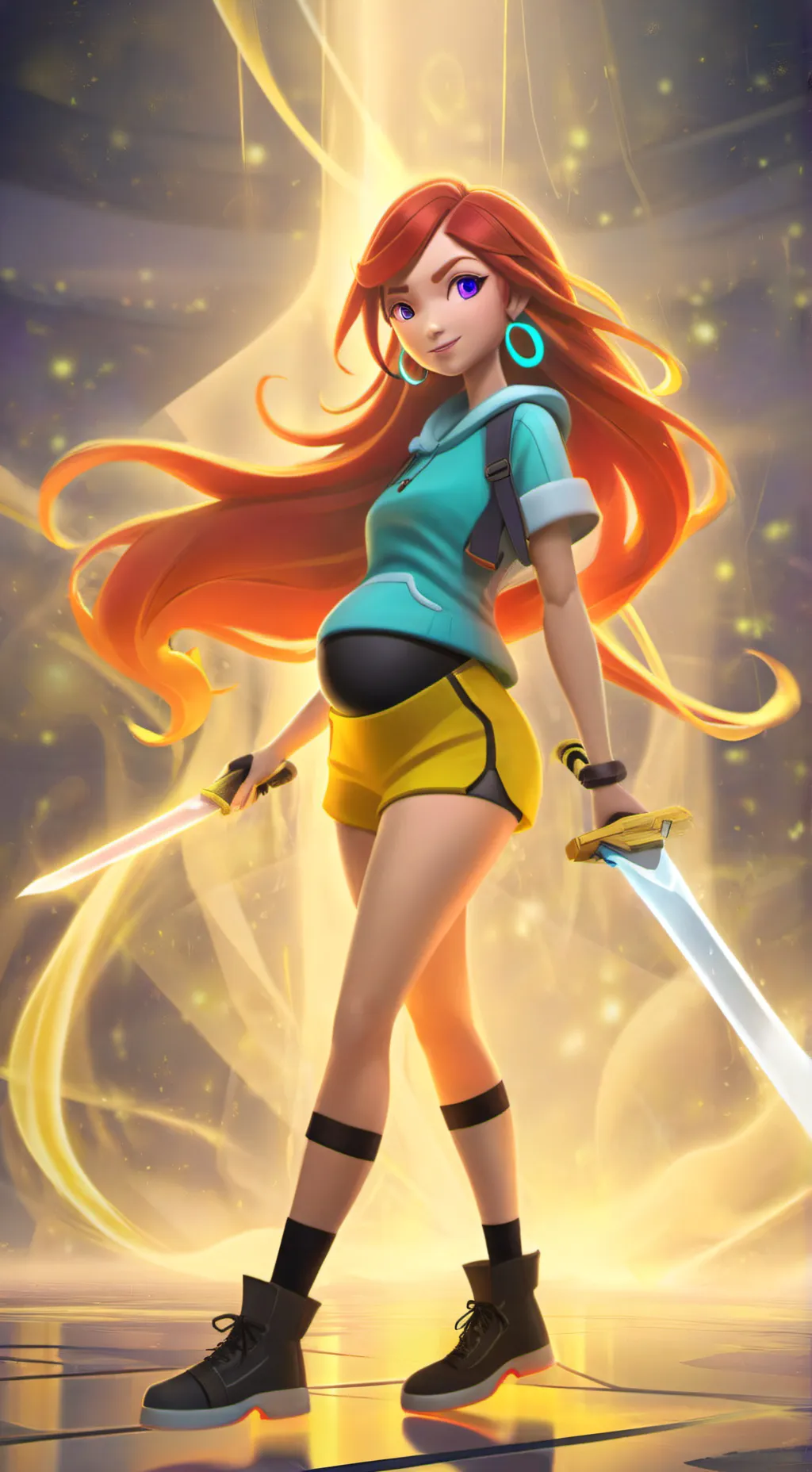 ai character: pregnat huntrix  background