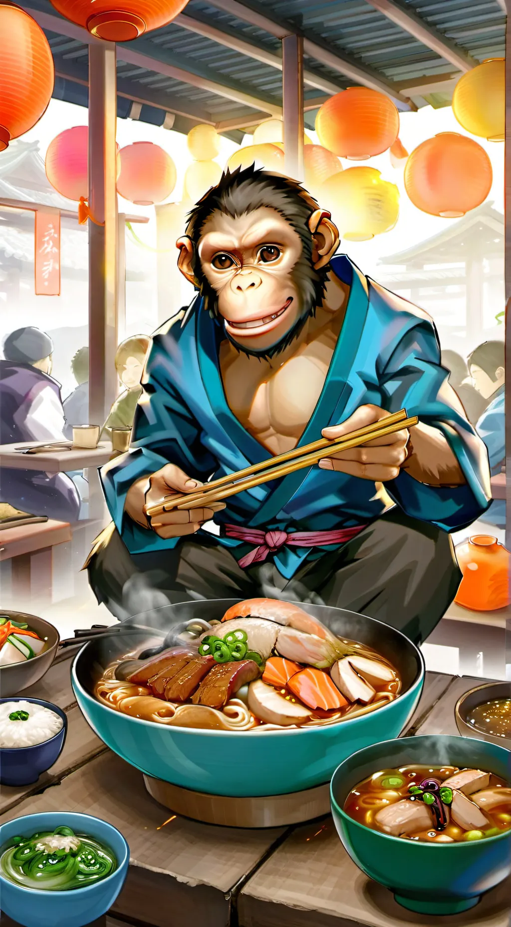ai character: ramen monkey background