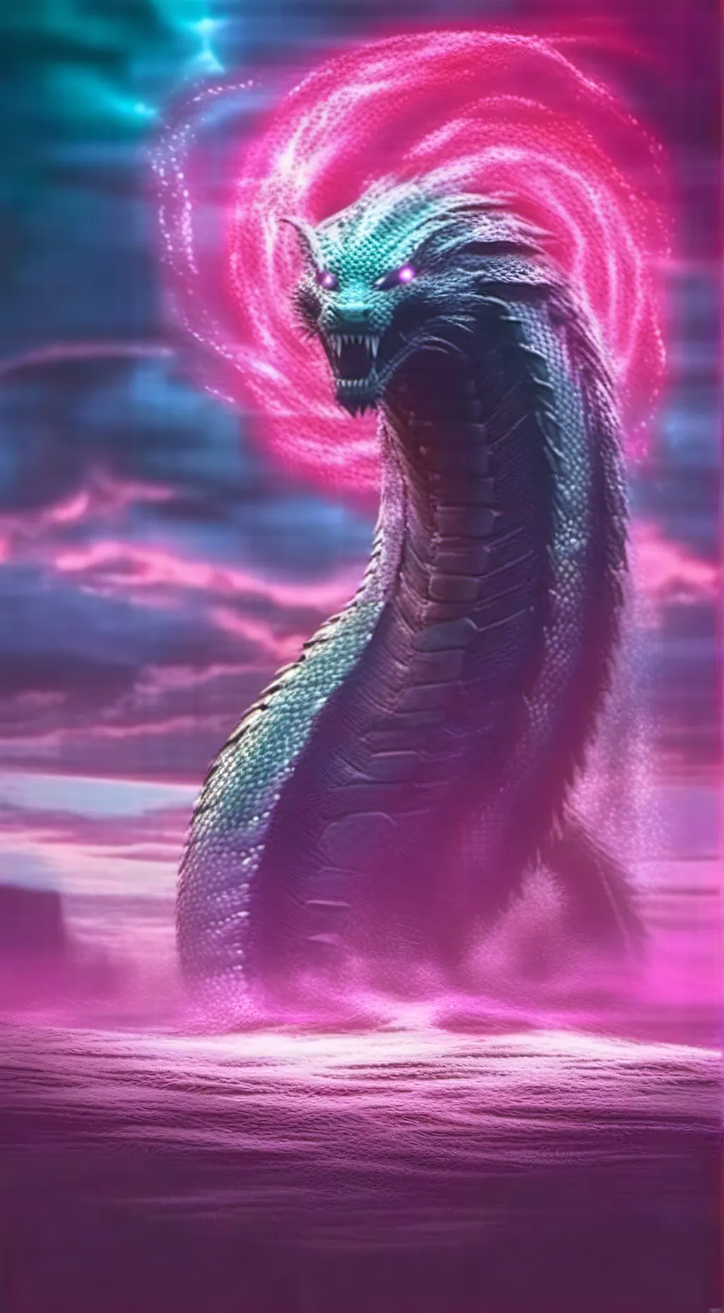 ai character: TiamatMonsterverse background