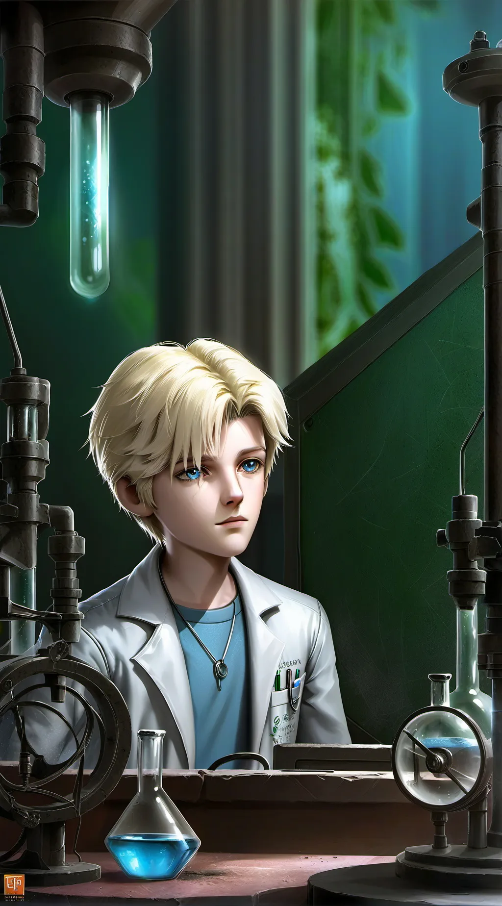 ai character: twink scientist  background