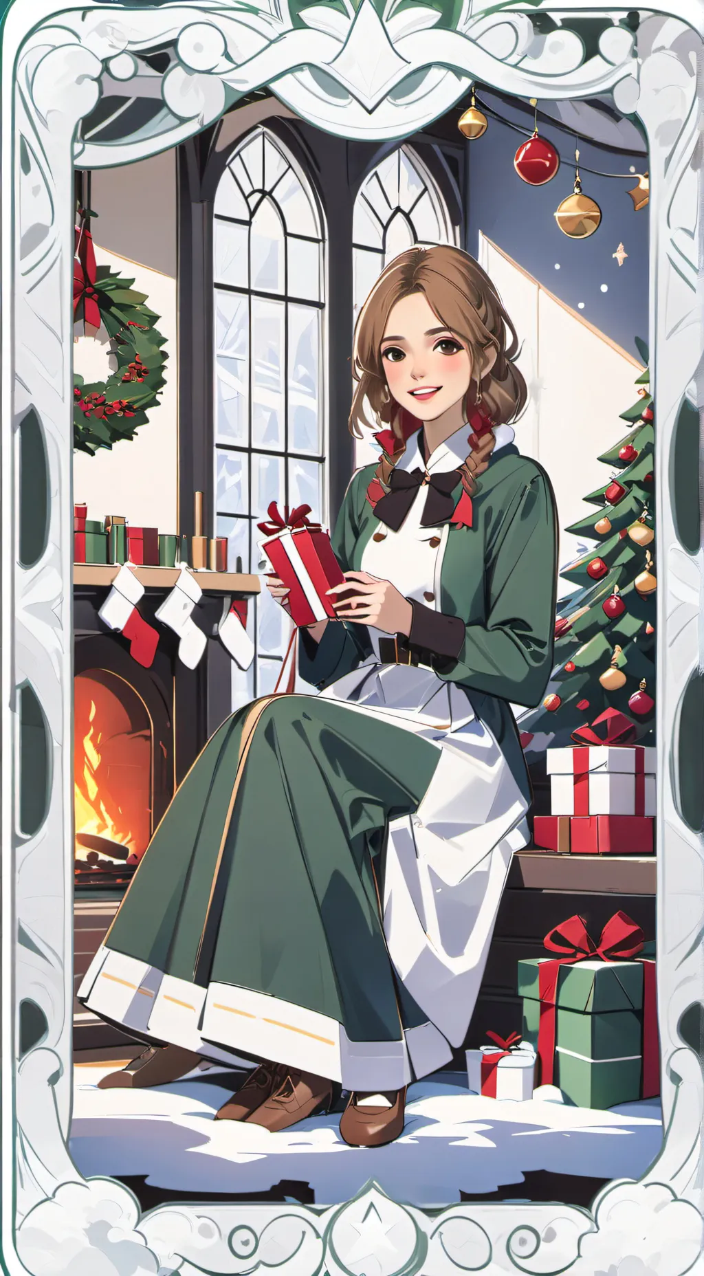 ai character: Christmas Hermione background