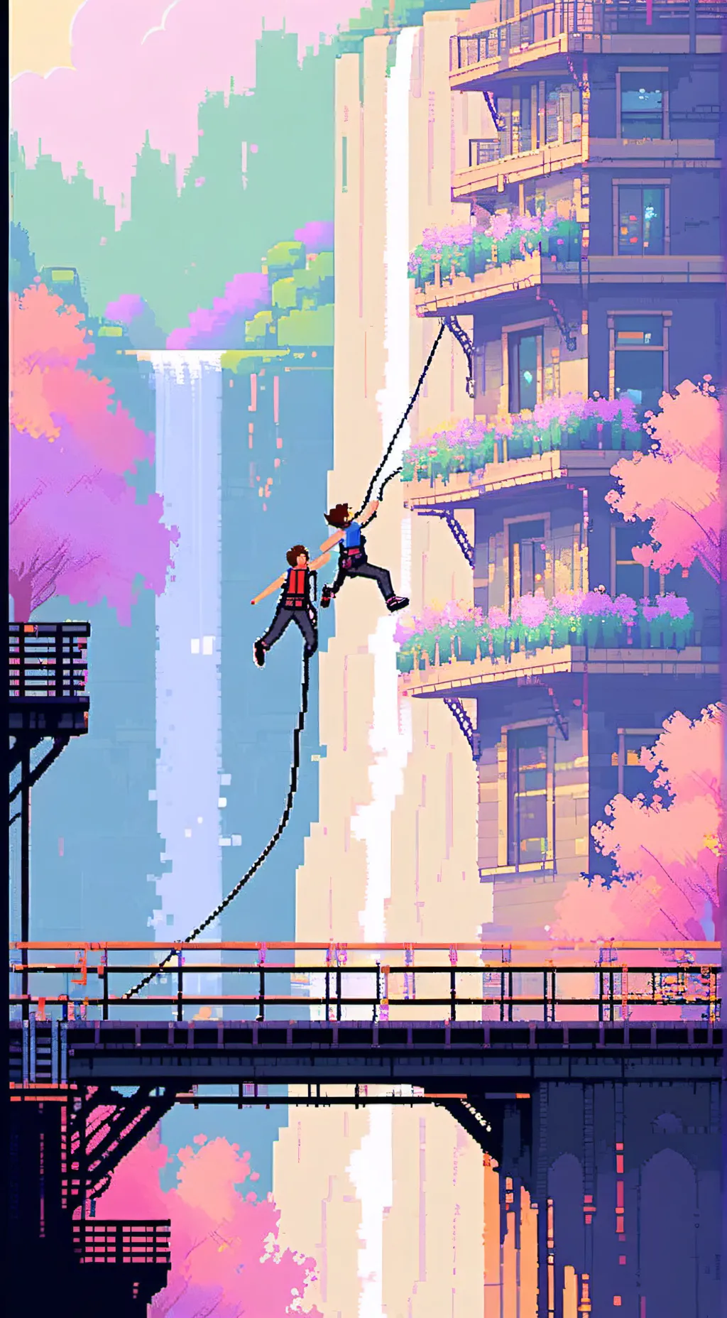 ai character: CH bungee jumping  background