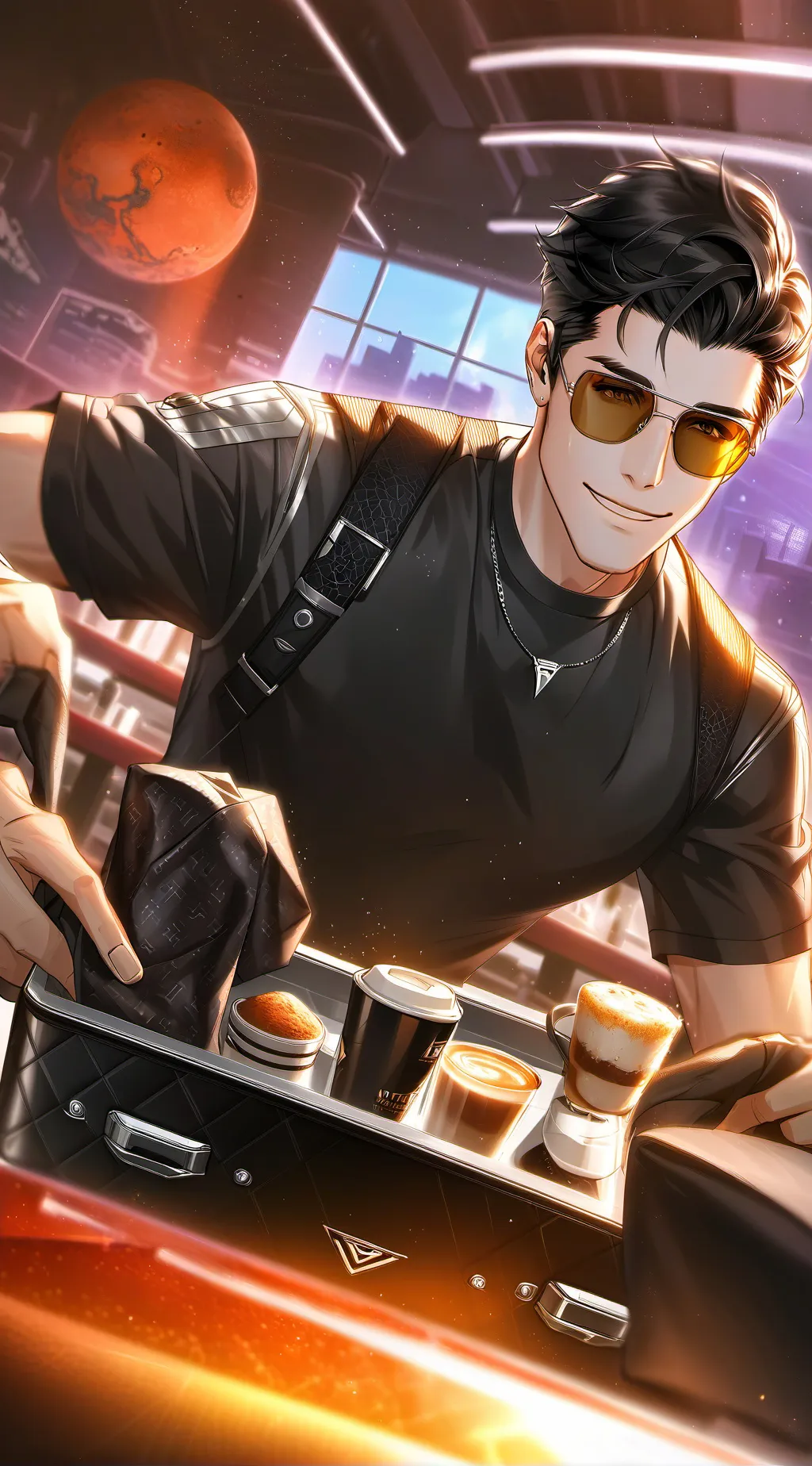 ai character: Mr. Rocketsci Musk background