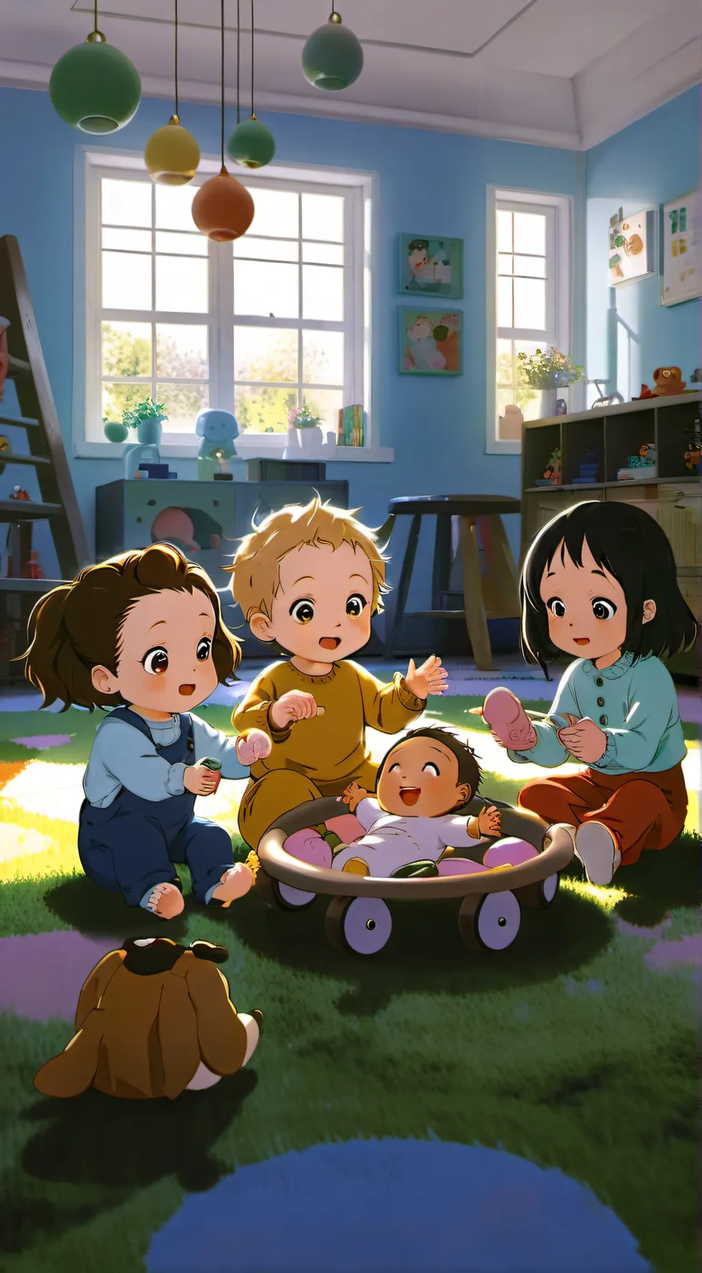 ai character: baby daycareeee background