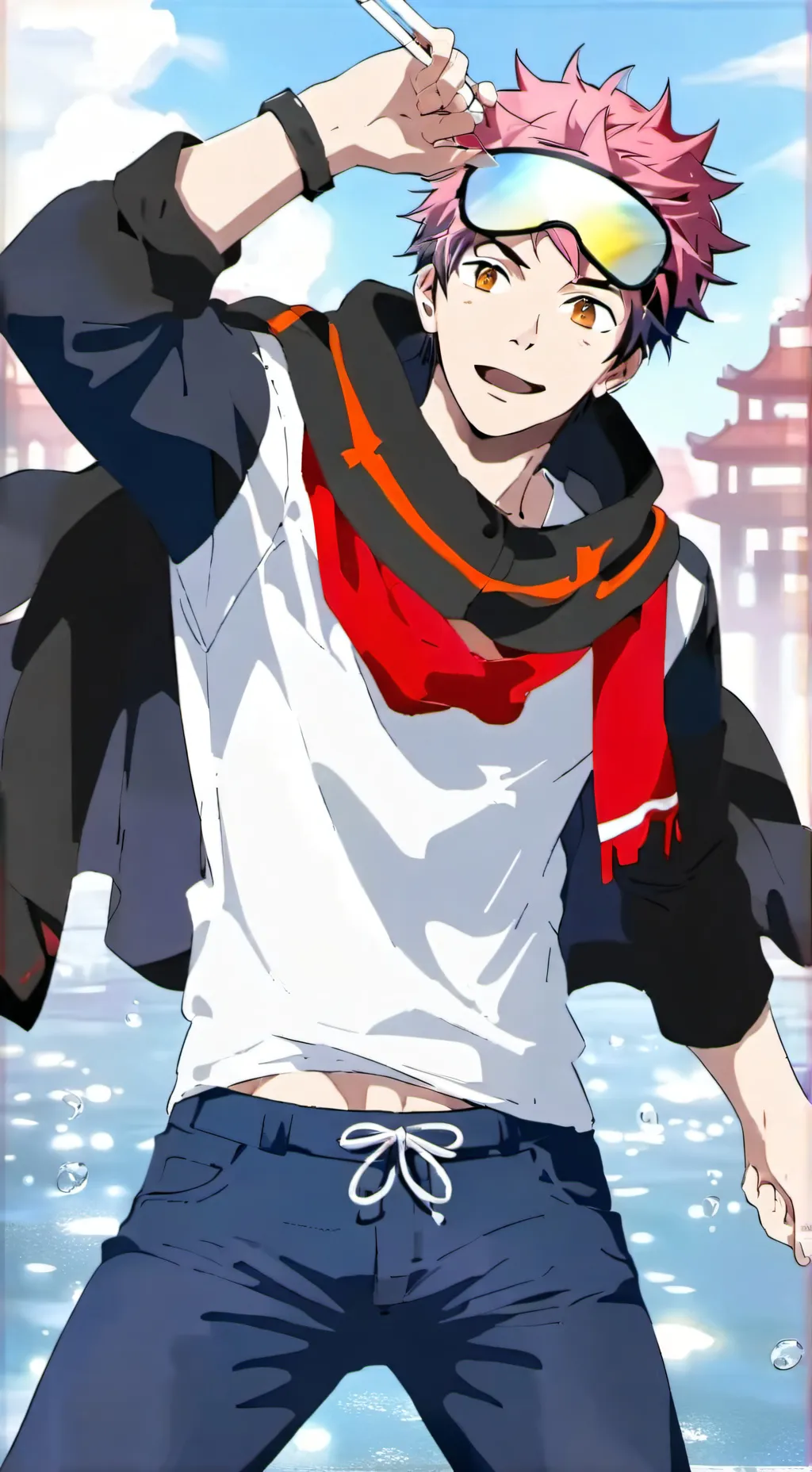 ai character: JJK beach background