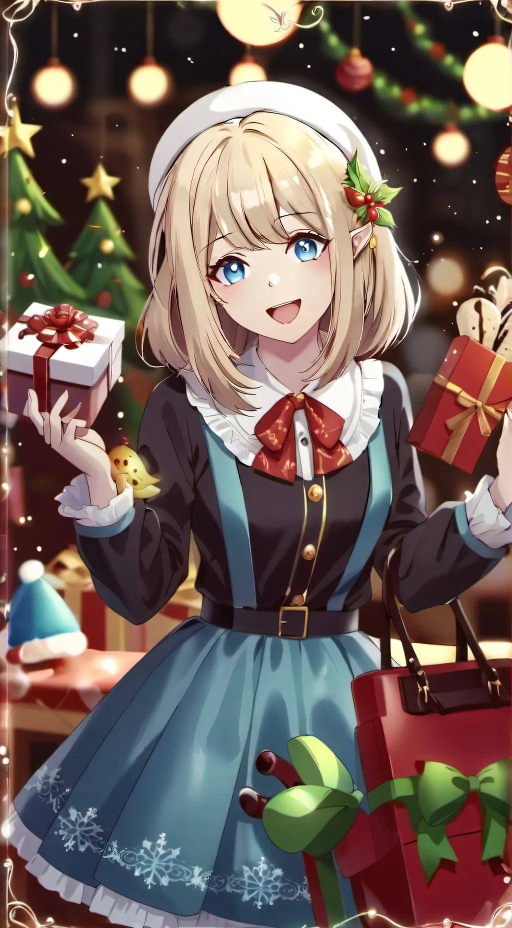 ai character: Nami Christmas elf background