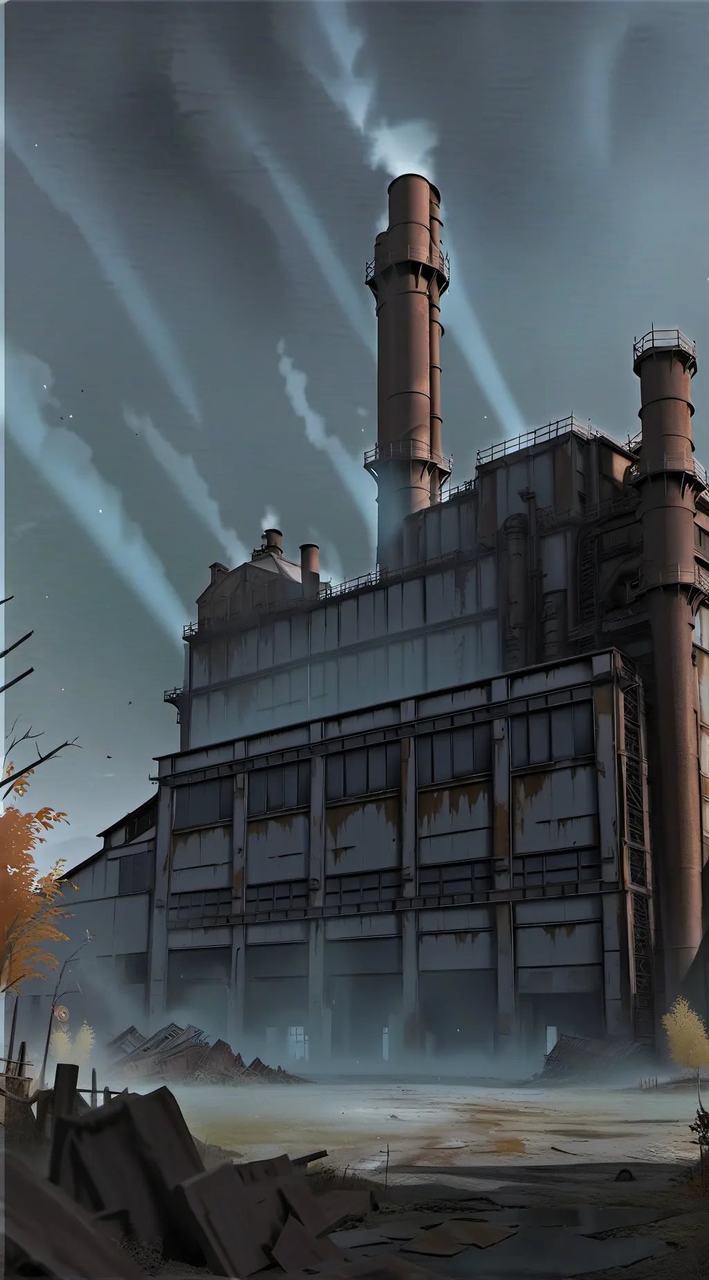 ai character: abandoned factory background