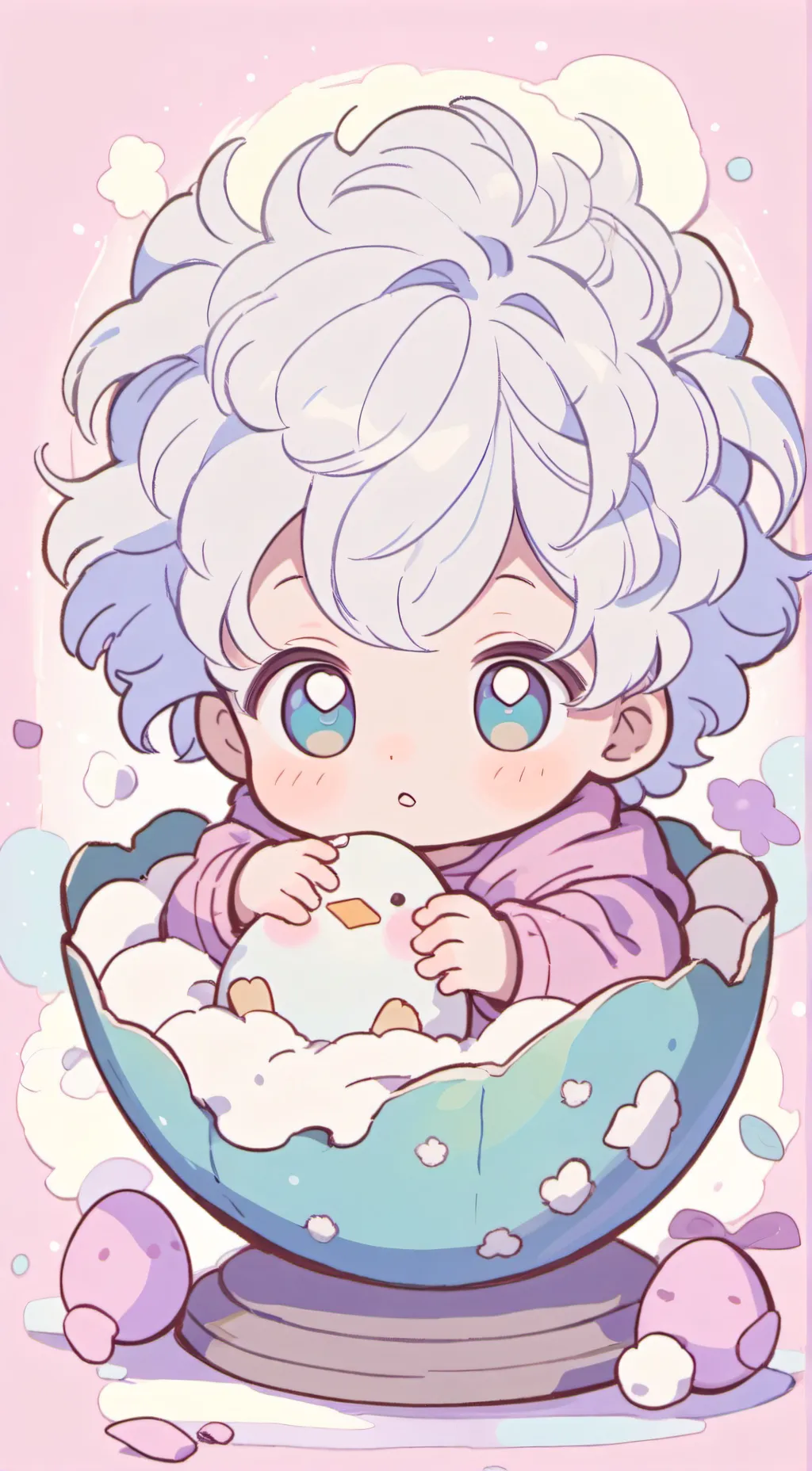 ai character: bebé fluffy en 🥚 background