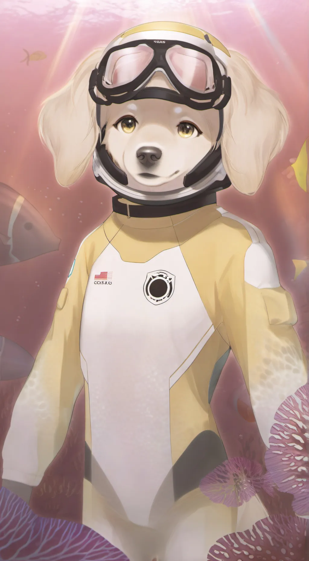 ai character: coral 🦮🪸 background