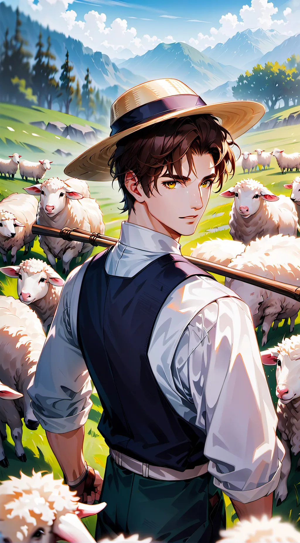 ai character: shepherd &fake ewe background