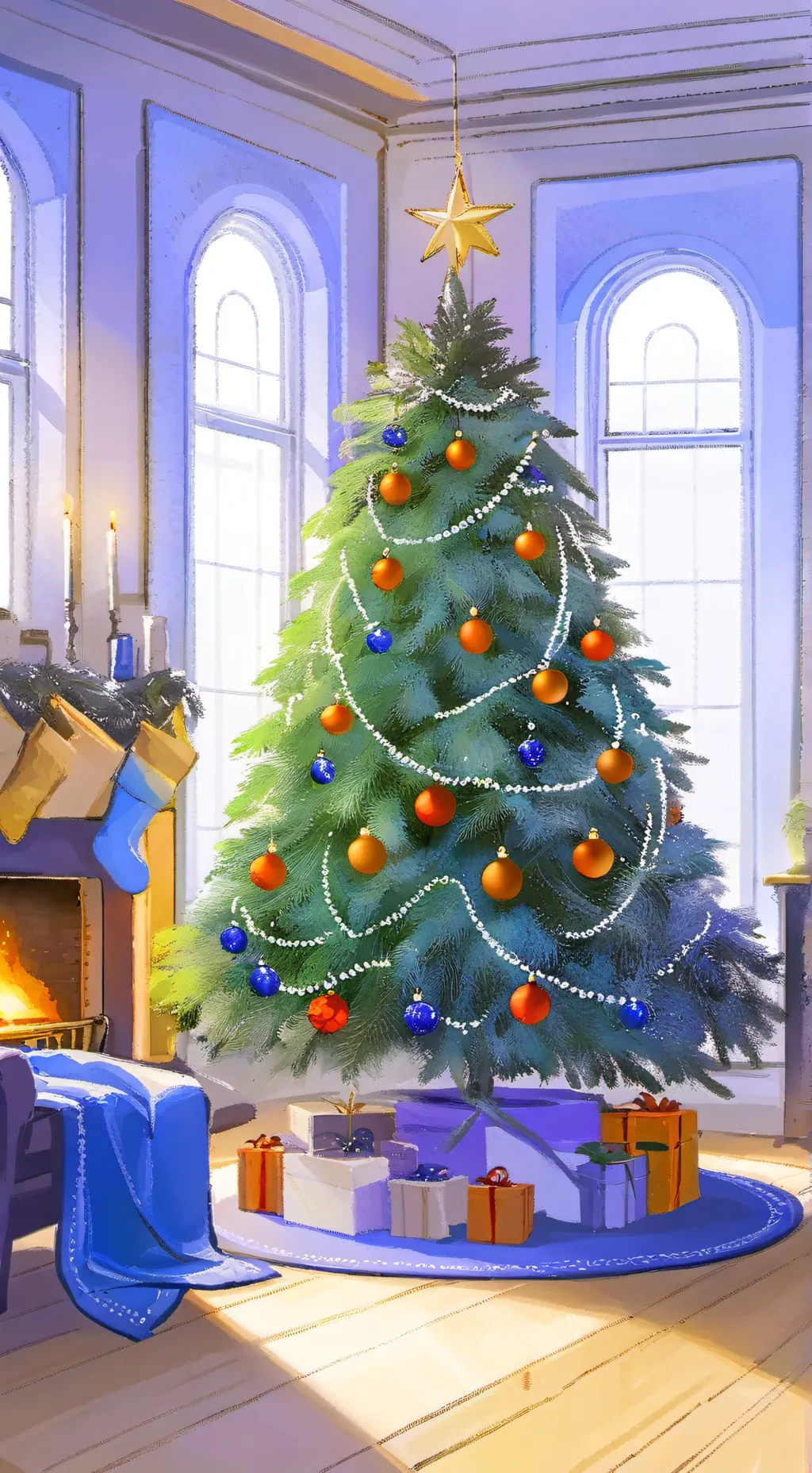 ai character: Christmas tree background