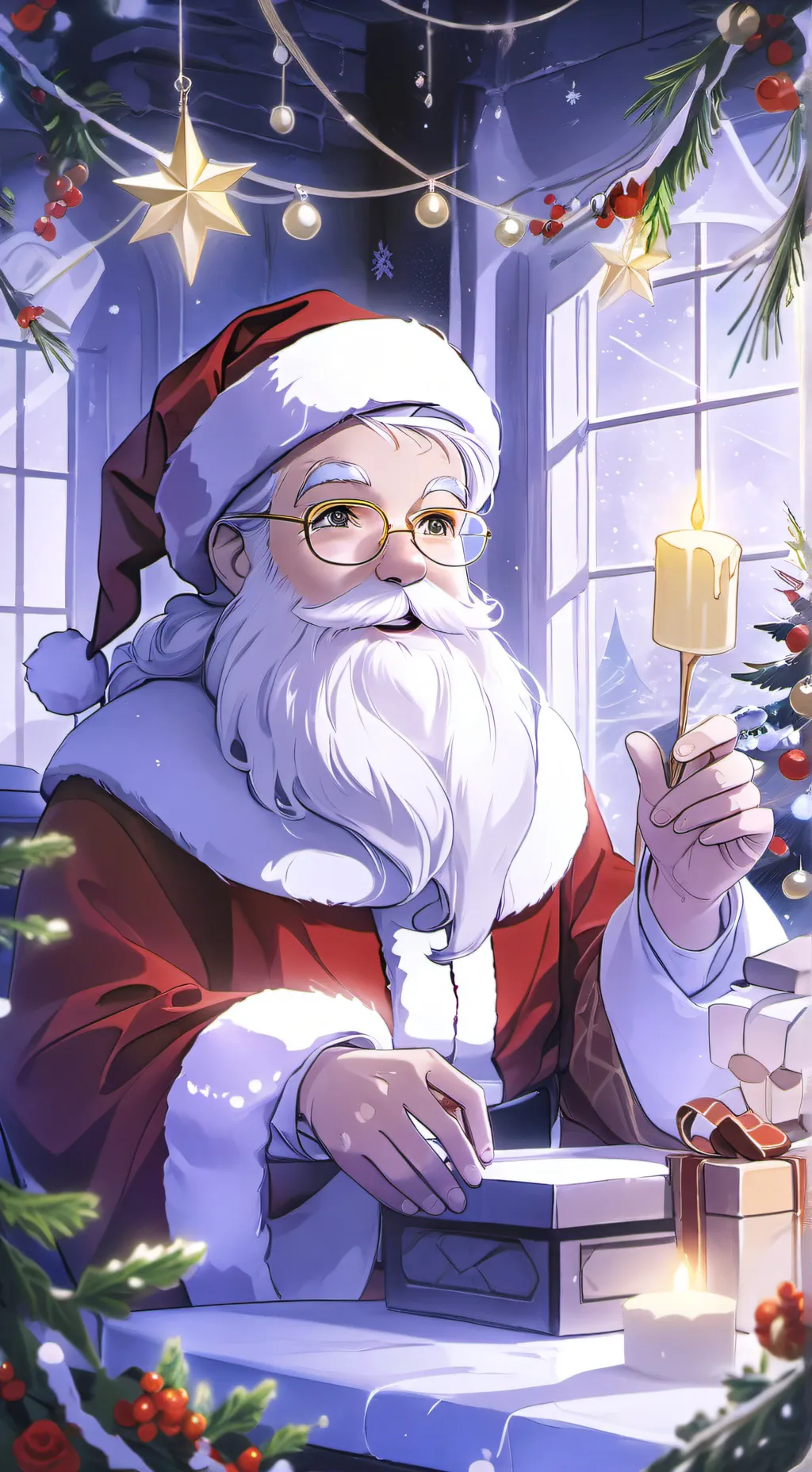 ai character: o<[Santa background