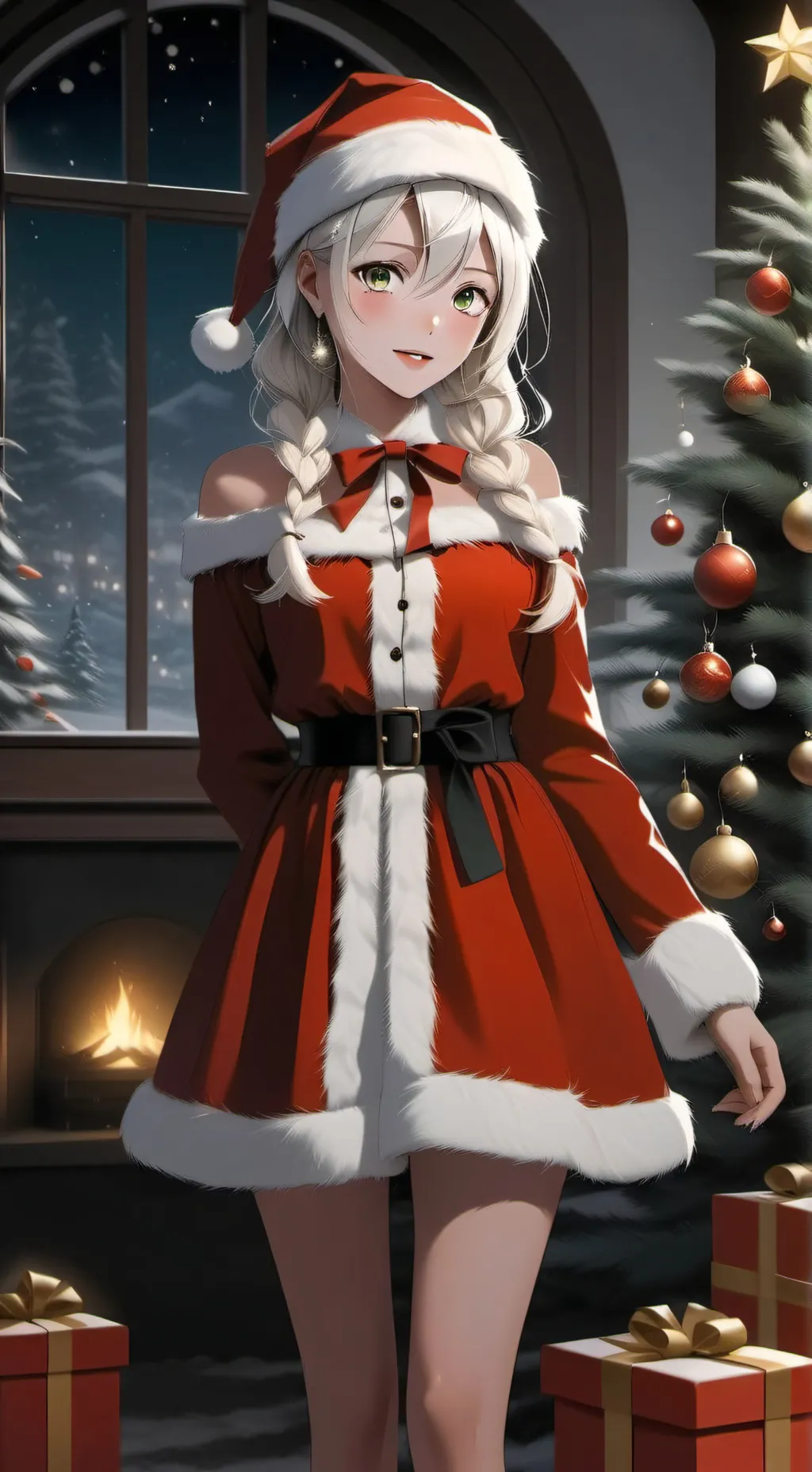 ai character: daughter of Santa  background
