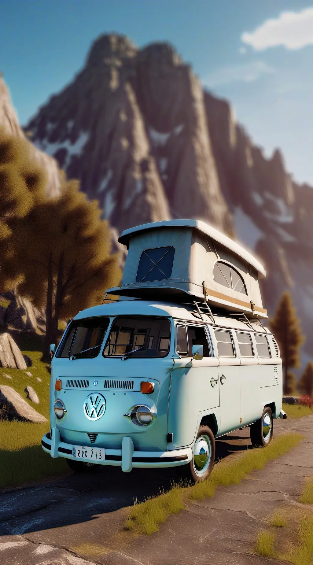 ai character: camping road trip  background