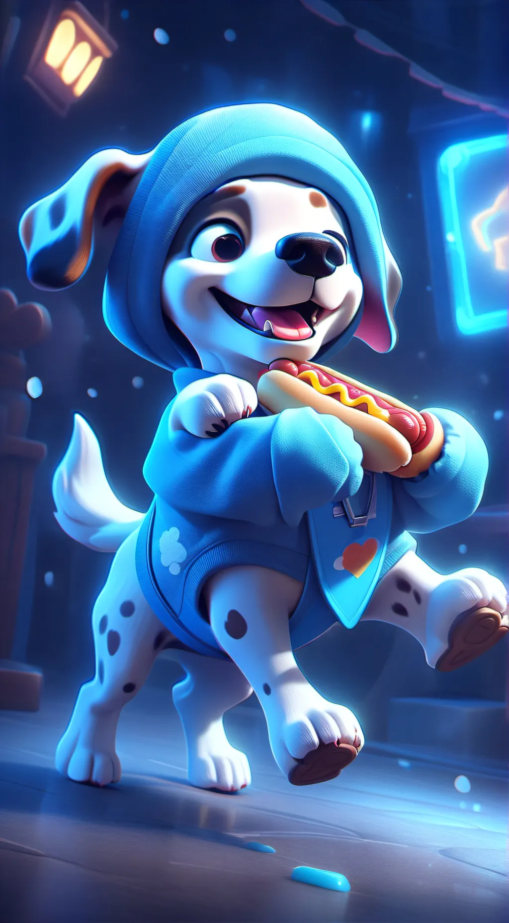 ai character: Hot dog puppy background