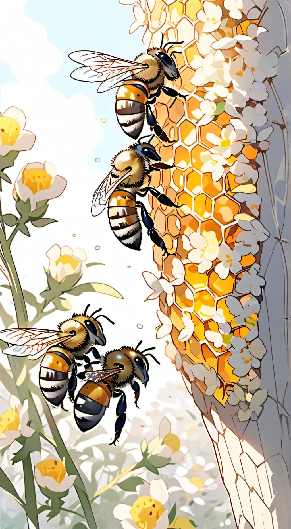 ai character: a bee hive background