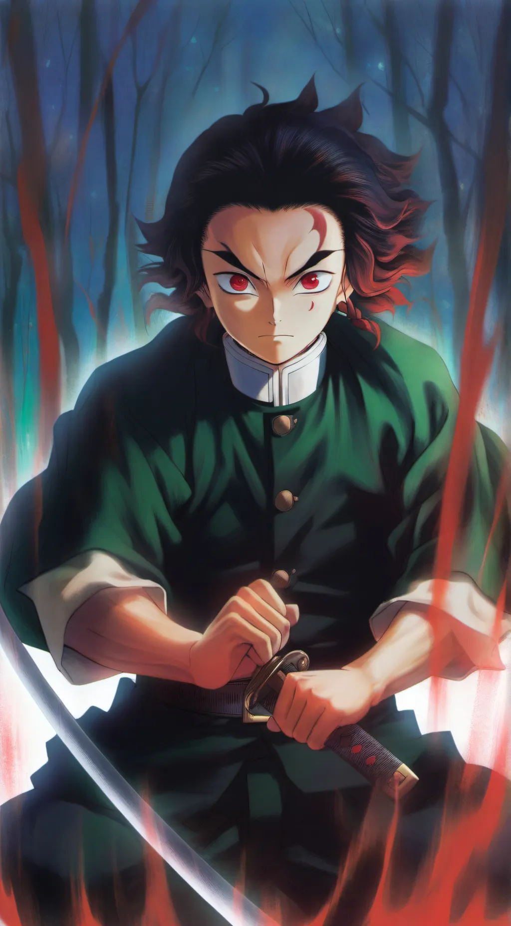 ai character: KNY snow day background