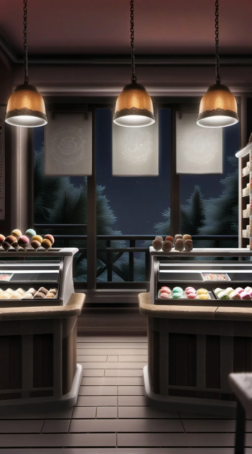 ai character: Ice cream shop background