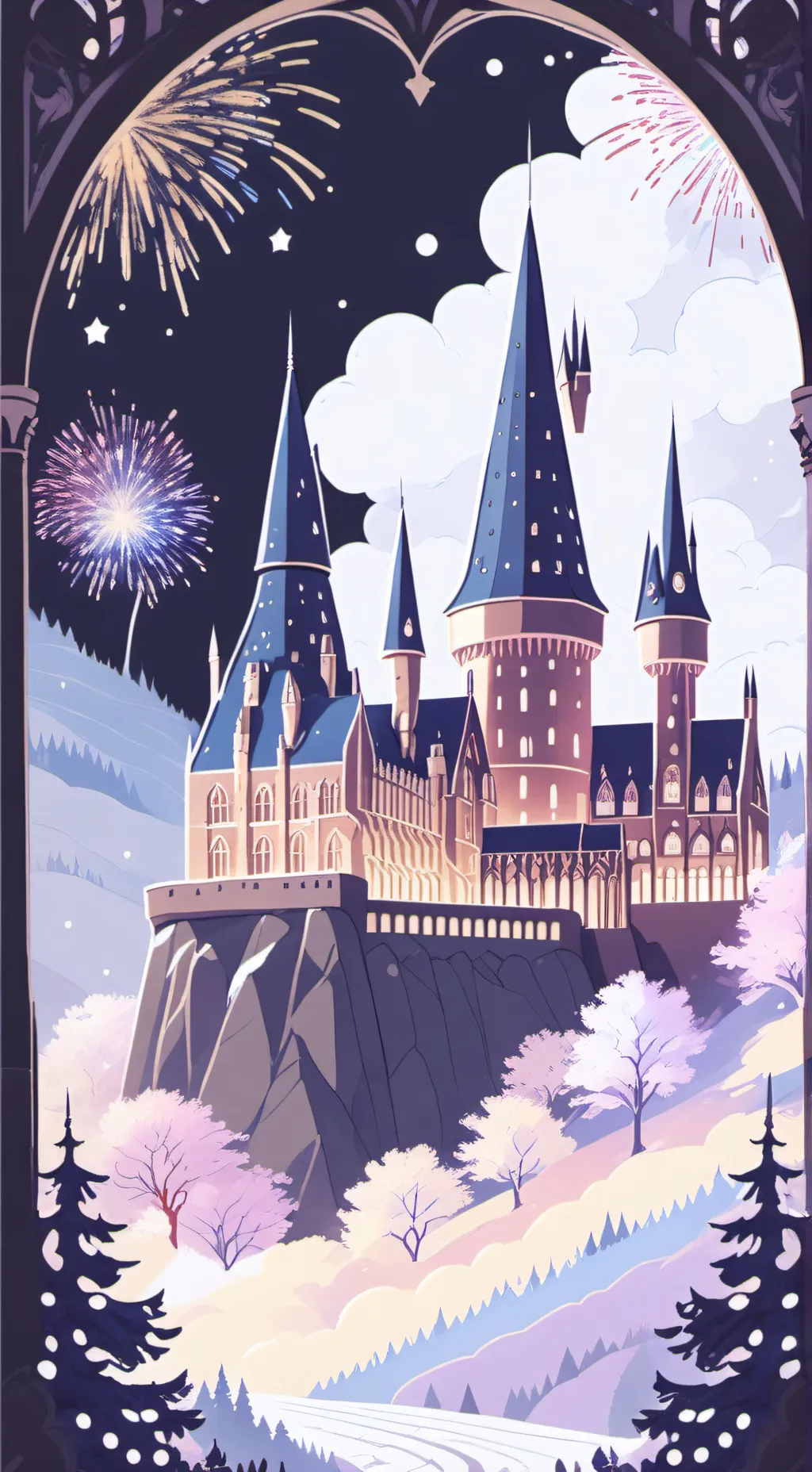 ai character: Hogwarts New Year background