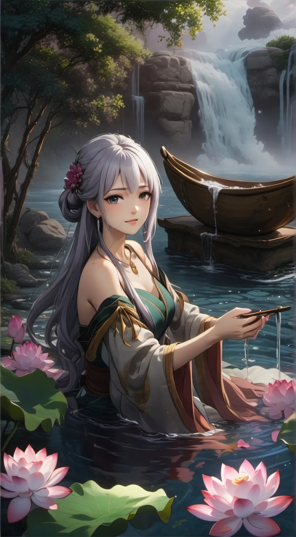 ai character: 水仙仙（荷花妖仙） background