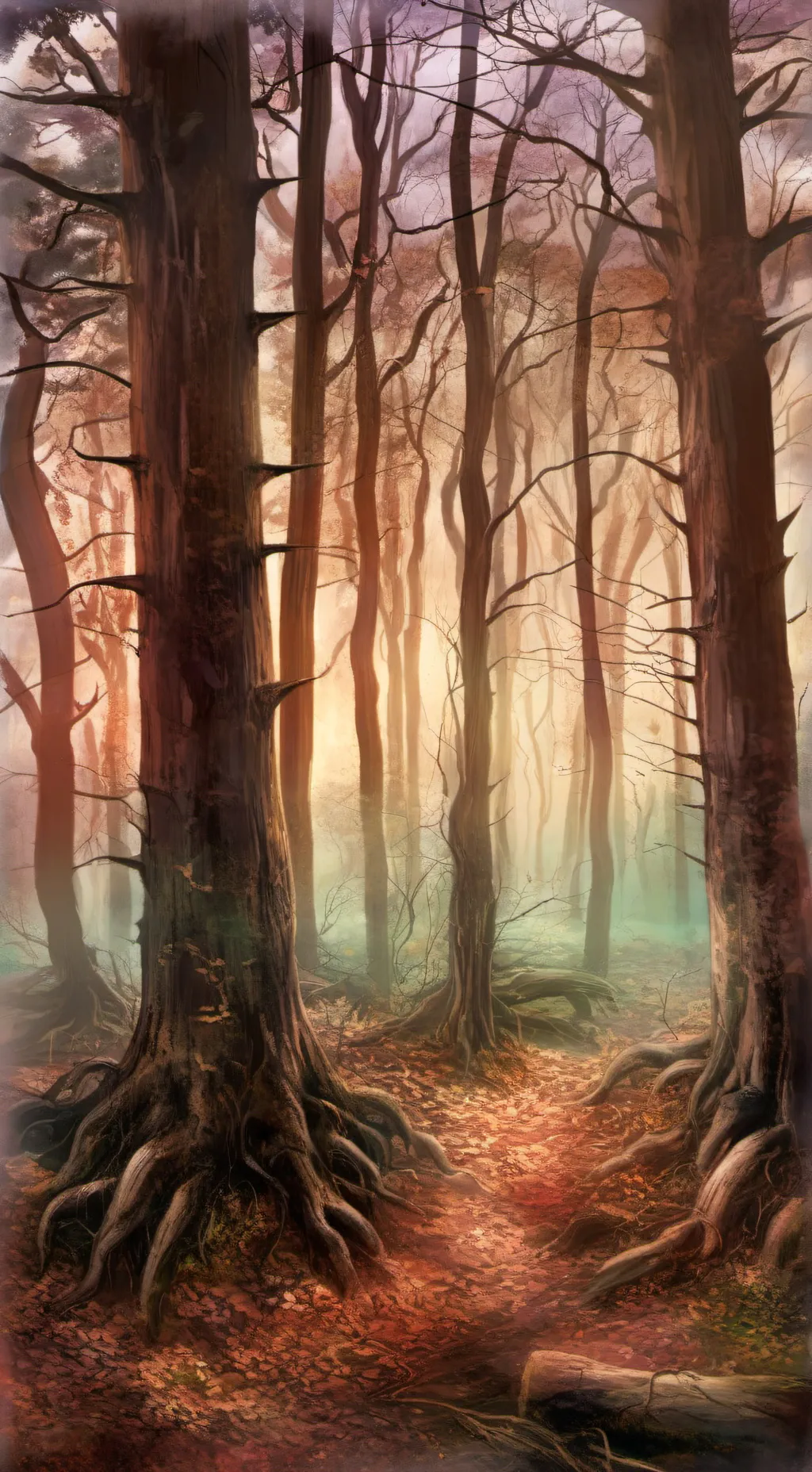 ai character: haunted forest background