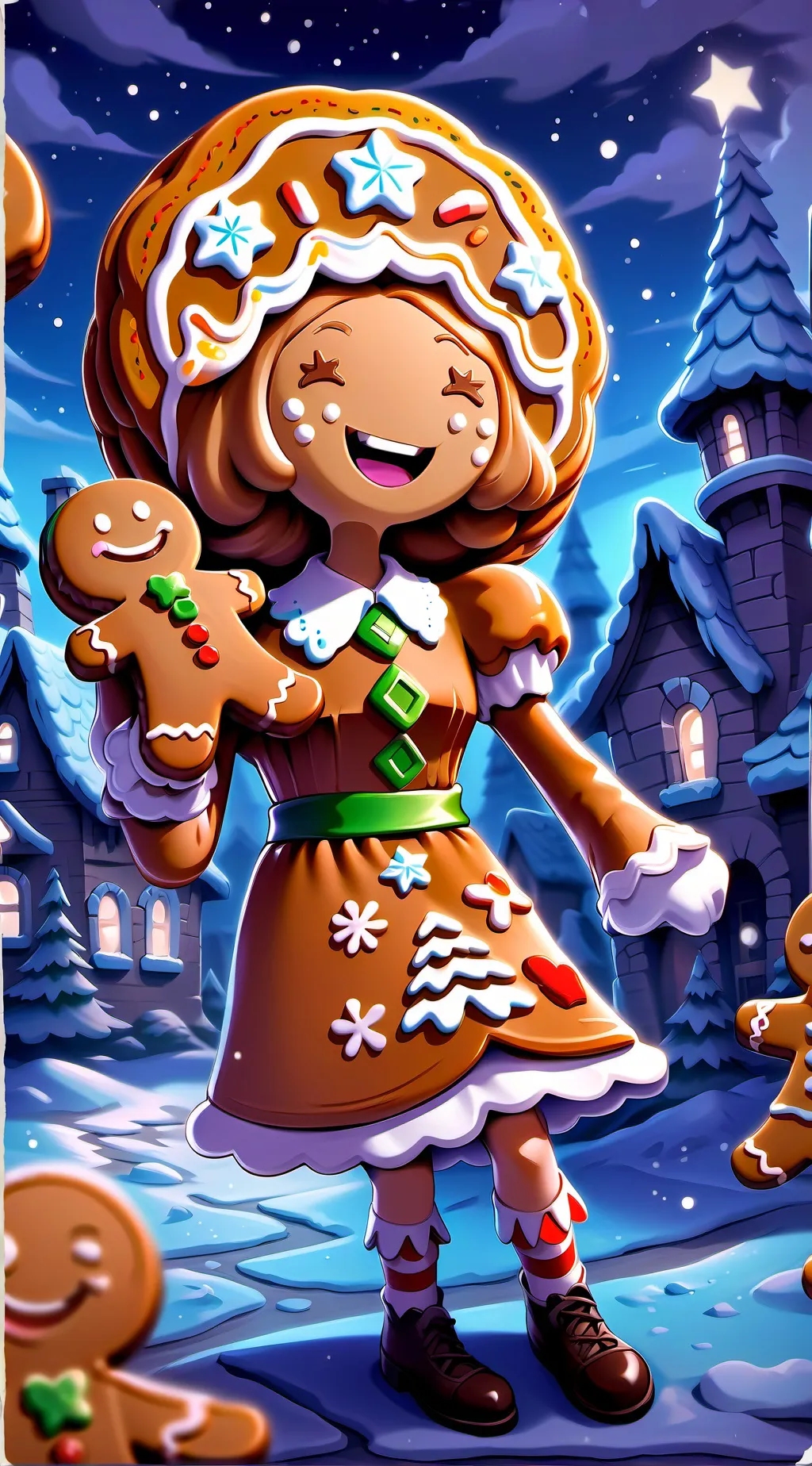 ai character: gingerbread ville background