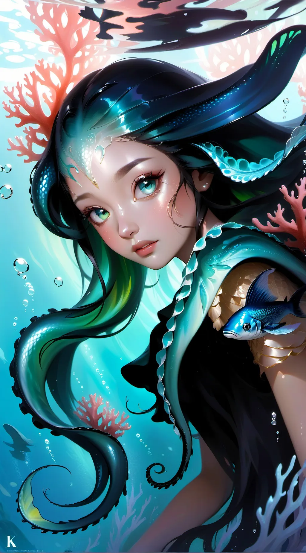 ai character: Niña kraken  background