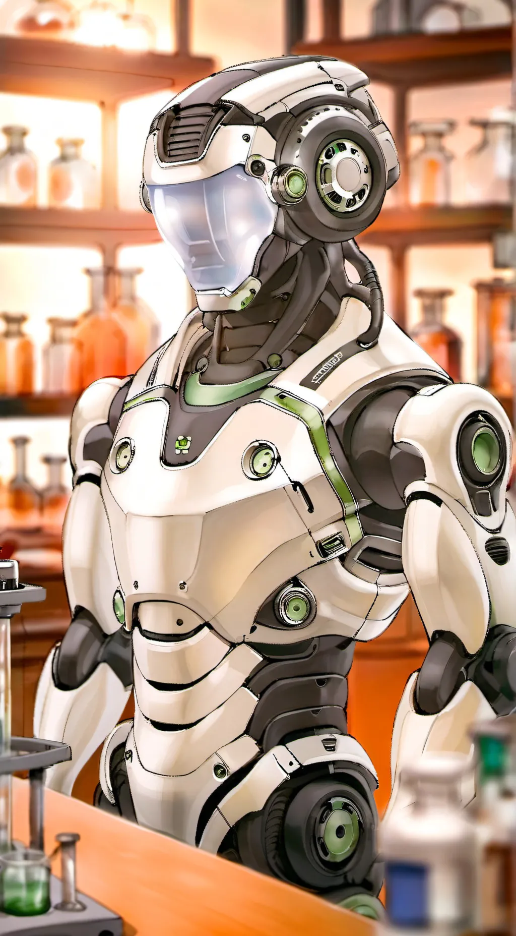 ai character: lab robot  background