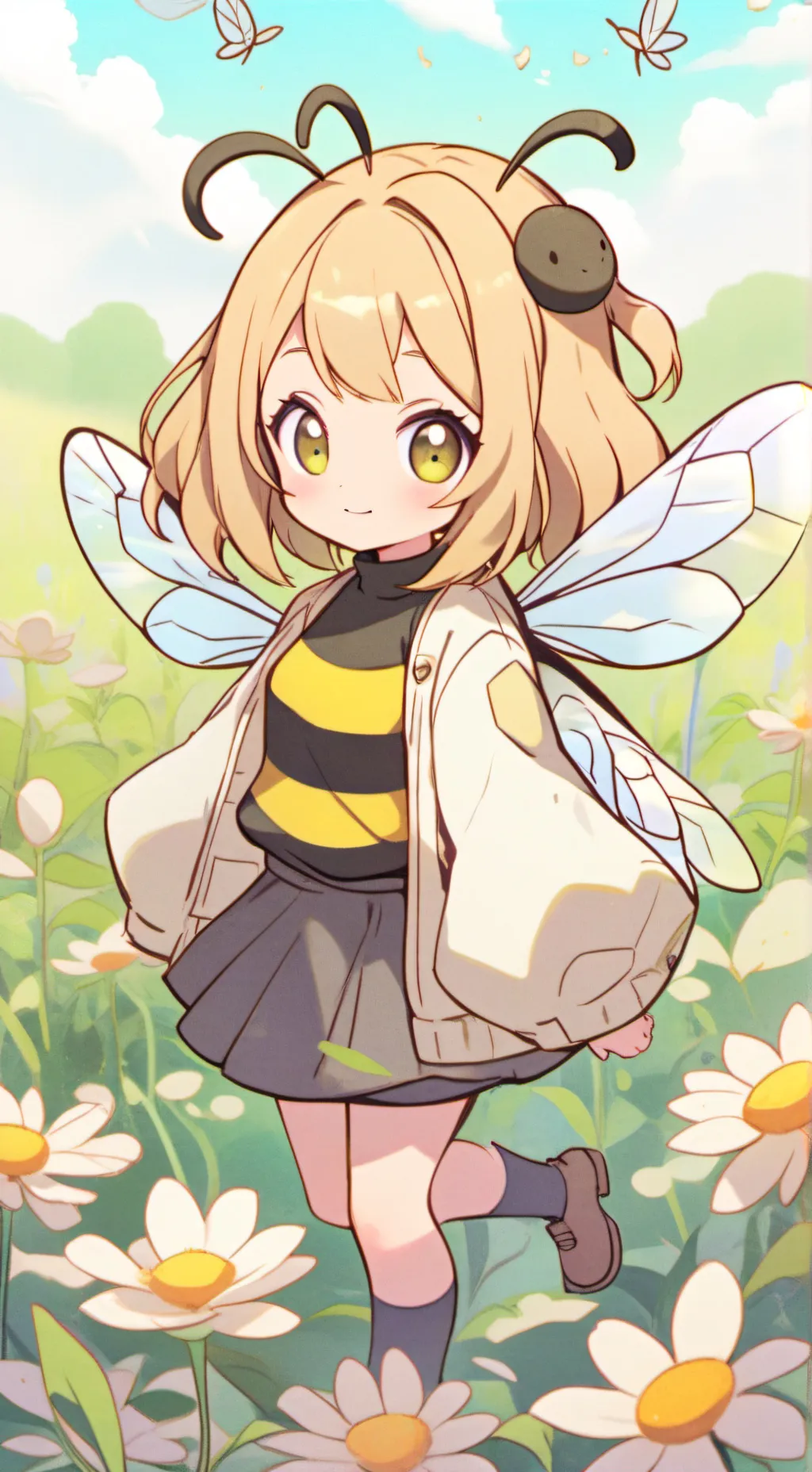ai character: little bee girl background