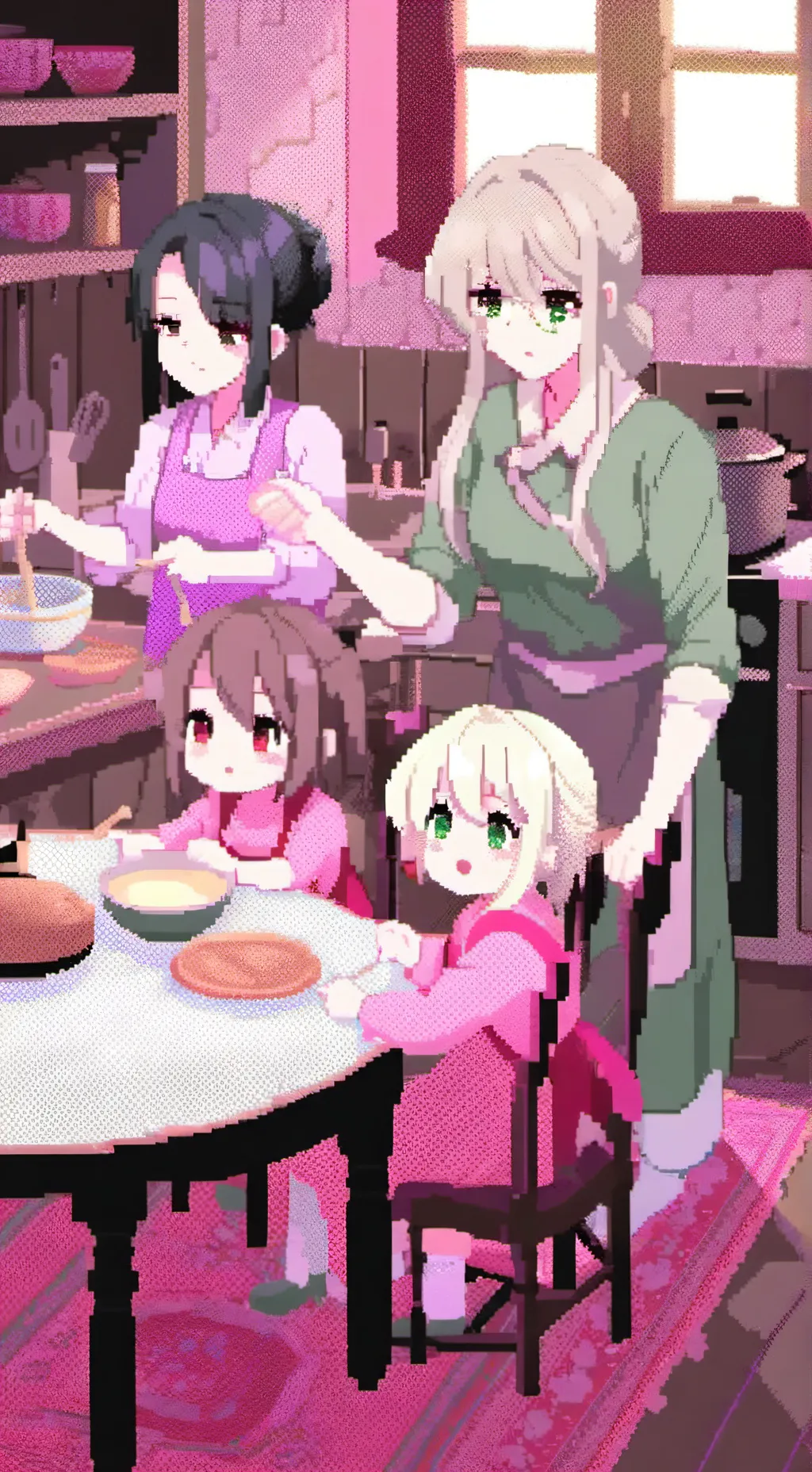 ai character: vv and CV kitchen background