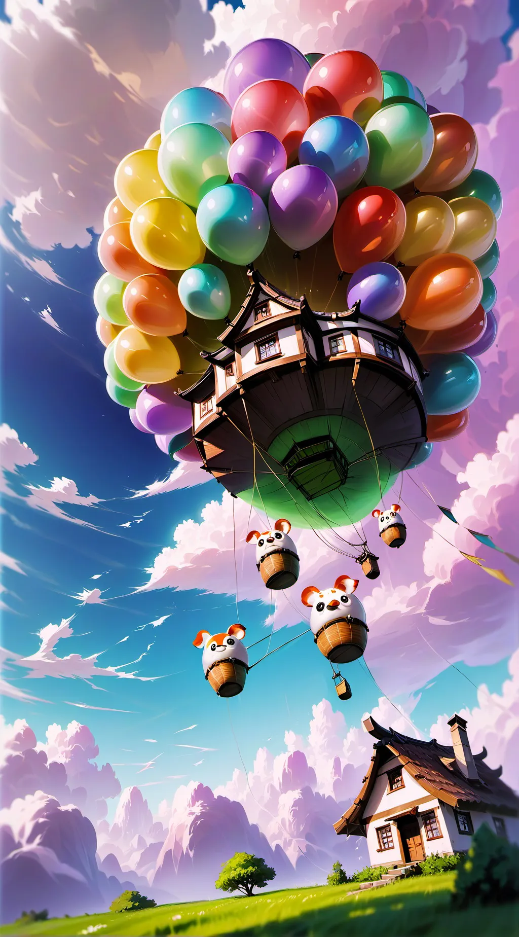 ai character: balloons and ropes background
