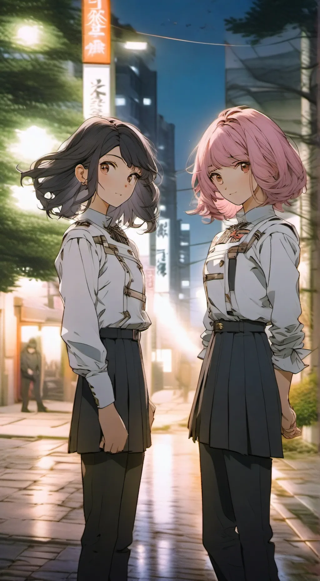 ai character: Emily y Amelia  background