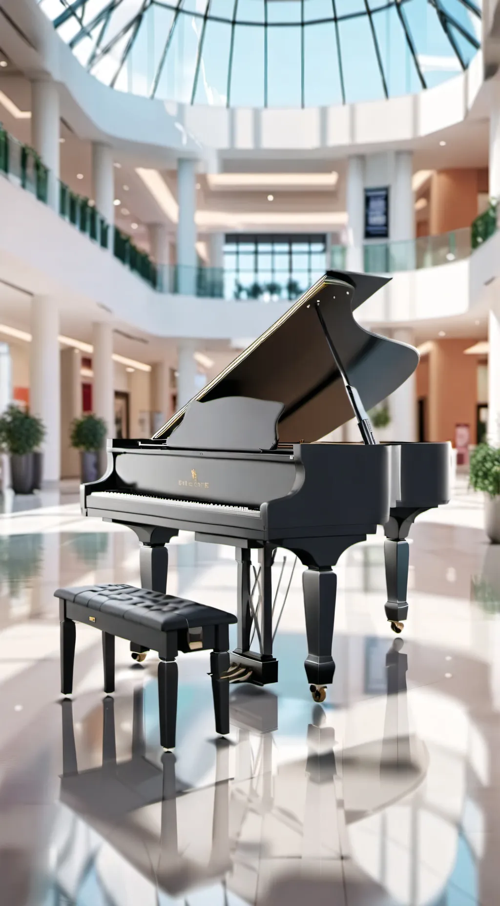 ai character: piano no shopping background