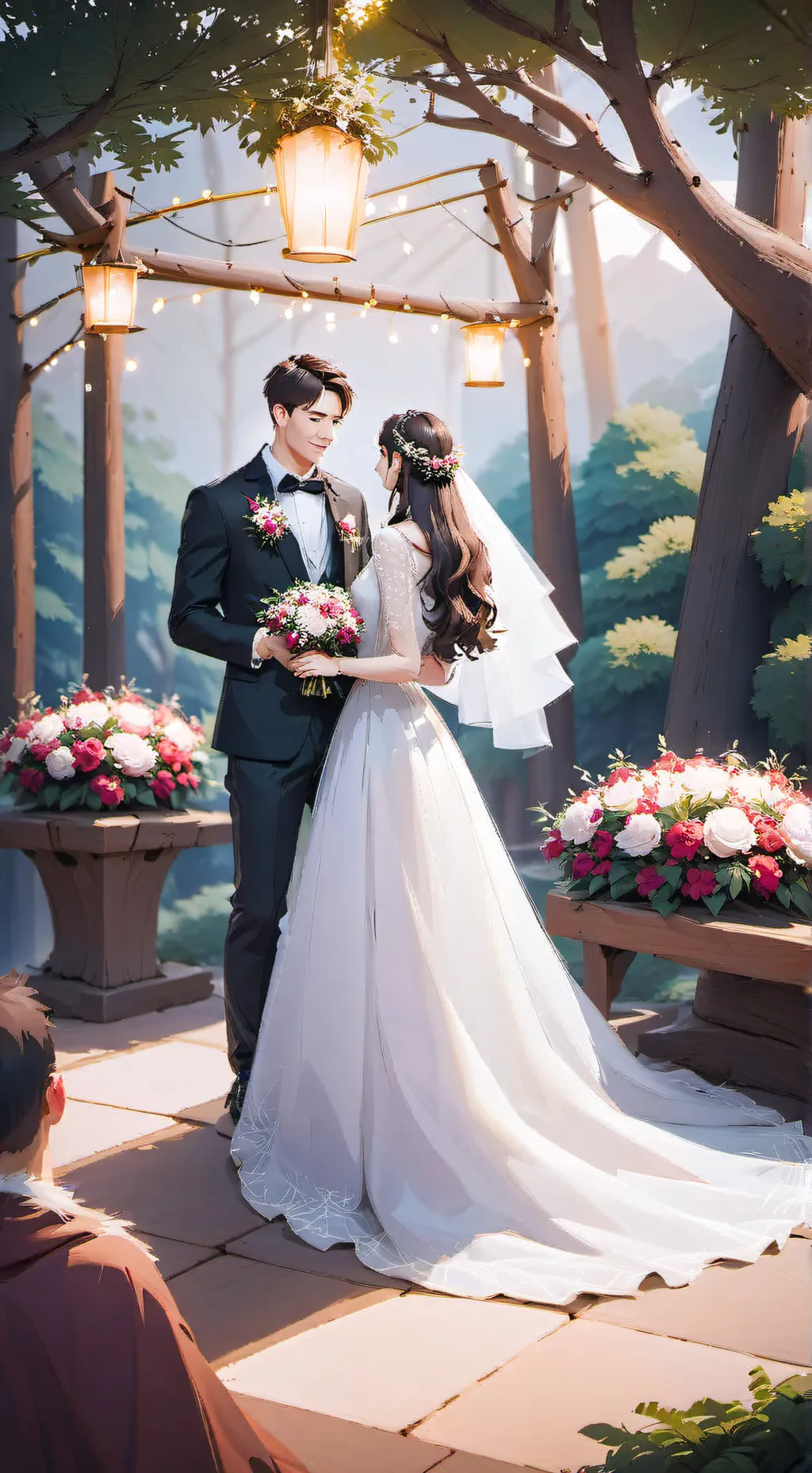 ai character: sister wedding background