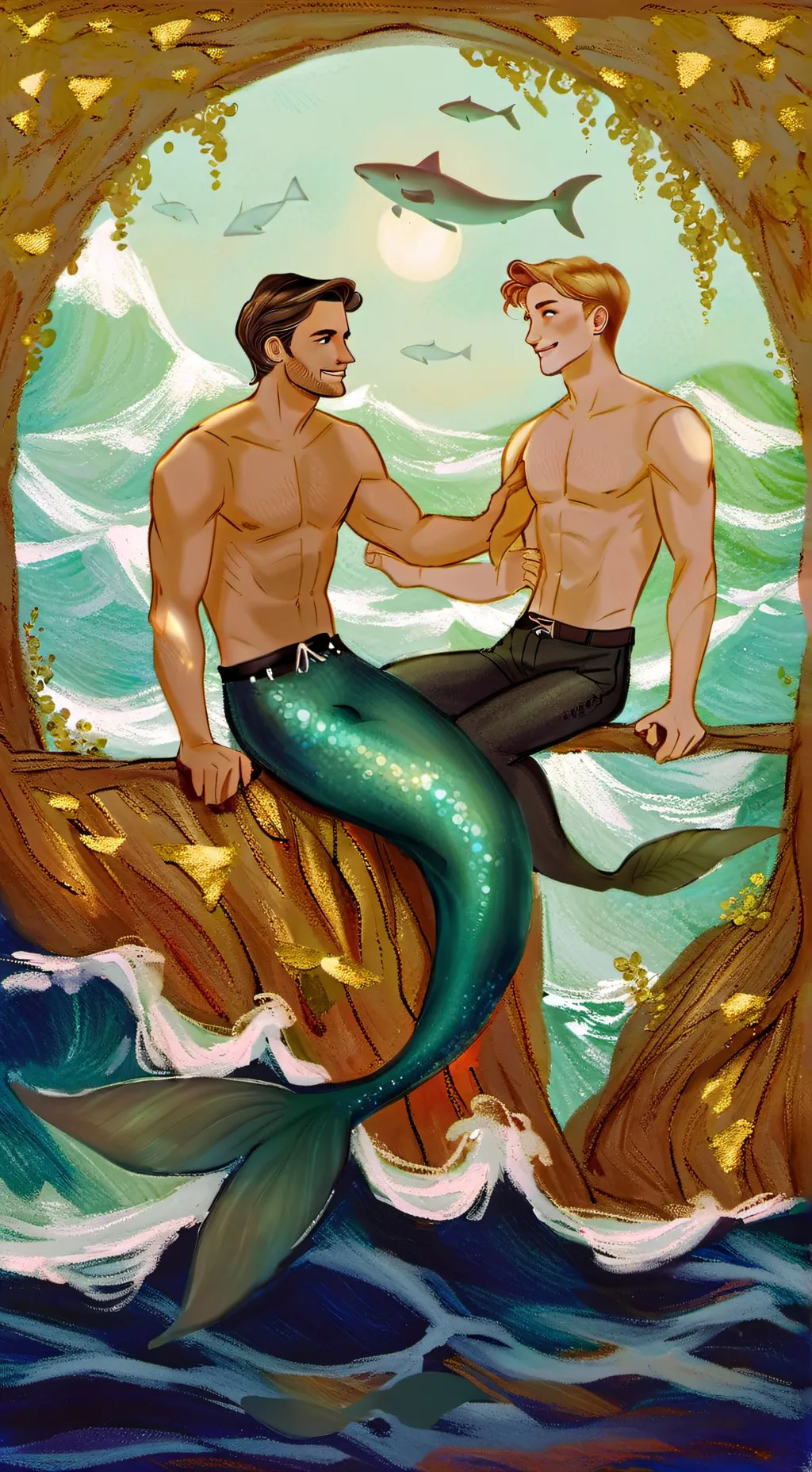ai character: Stucky mermen au background
