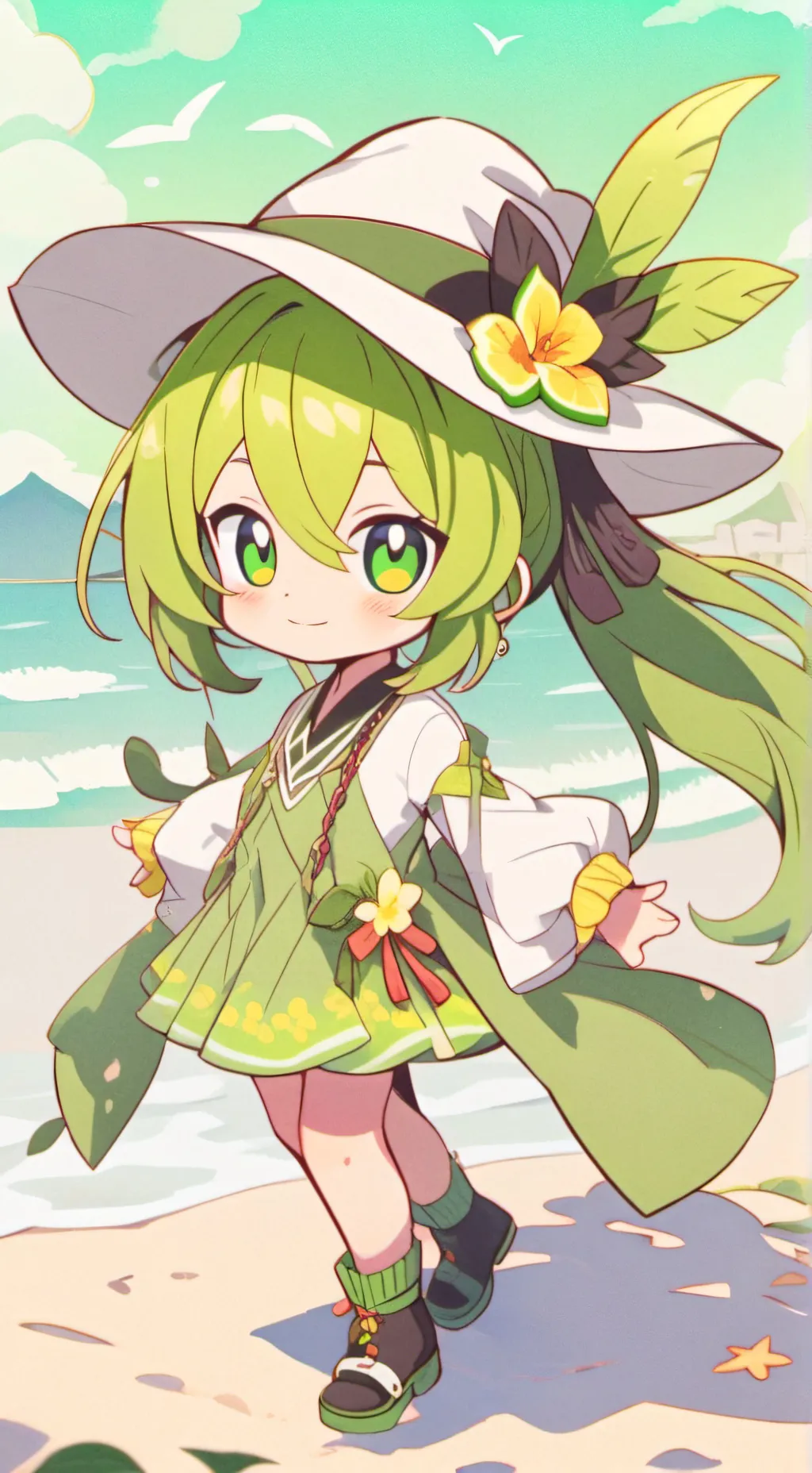 ai character: Green tea 🌼🌳🧉💚 background