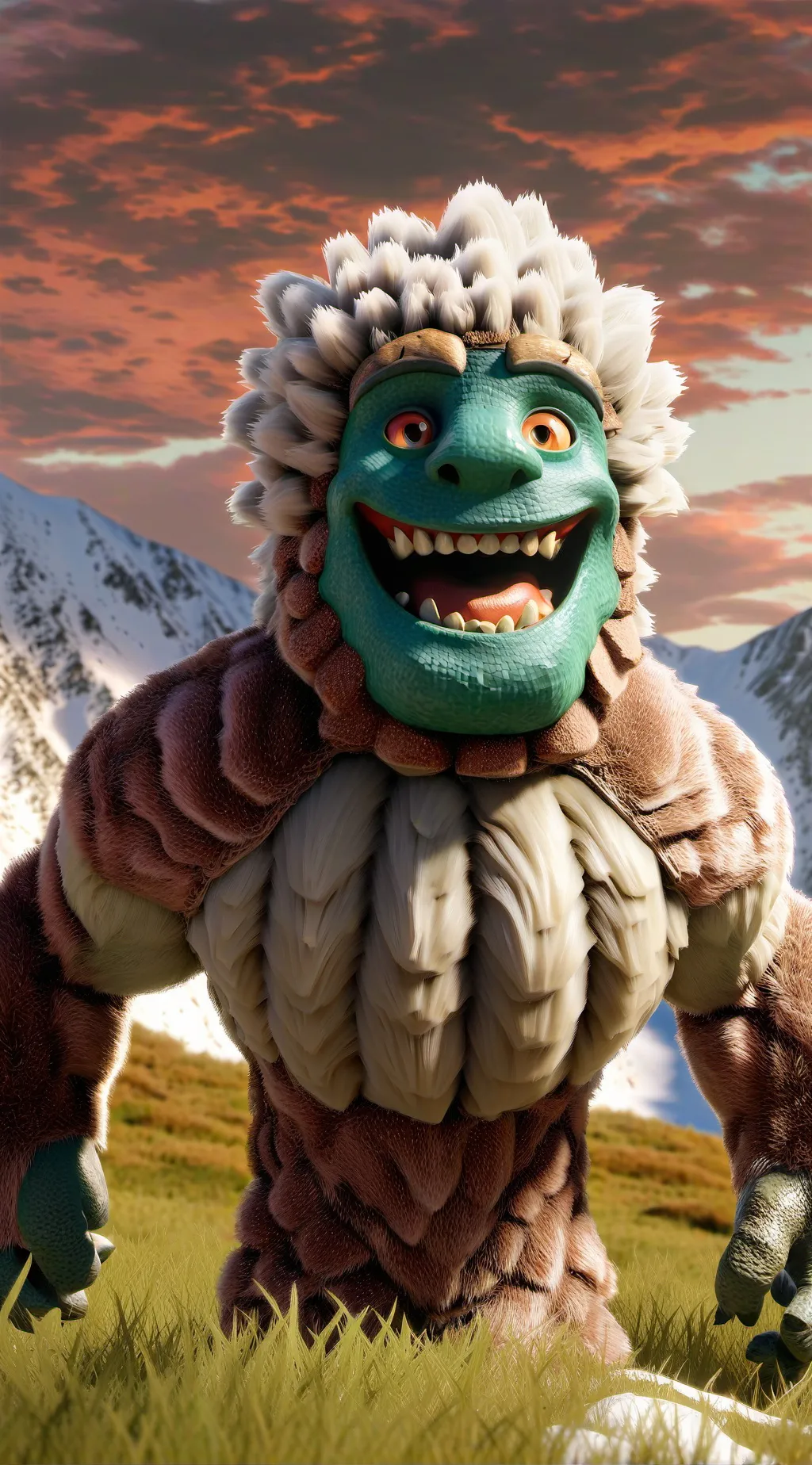 ai character: moustro verde  background