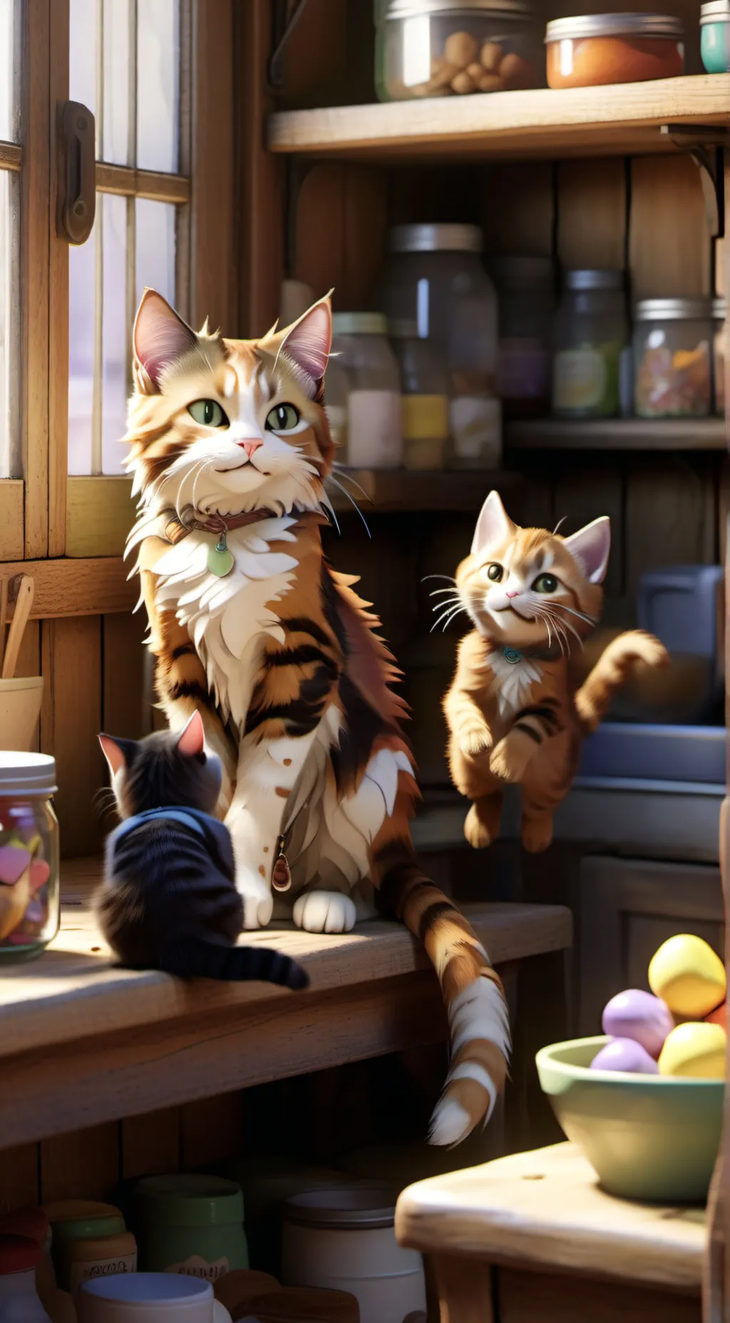 ai character: cat at tuck shop background