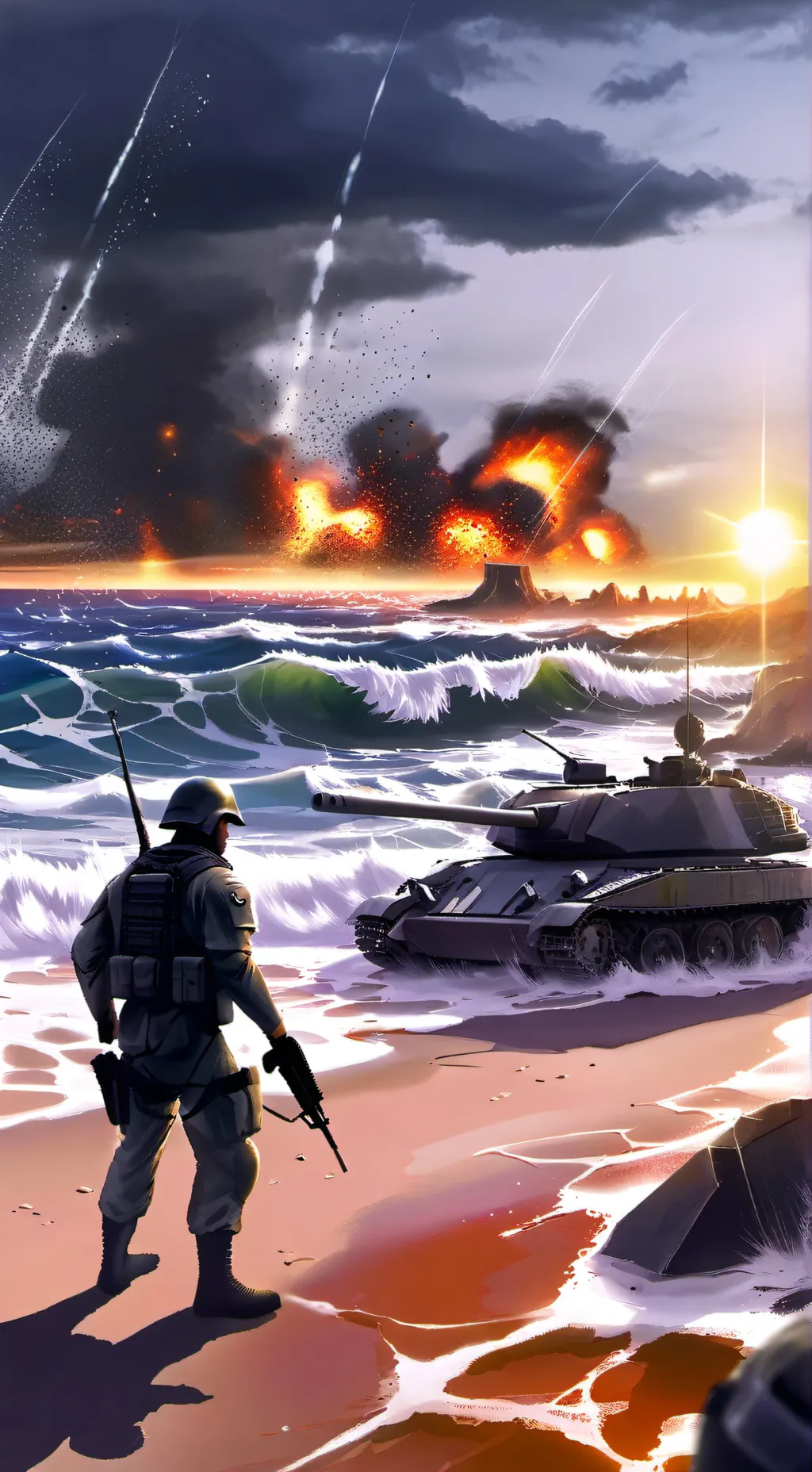ai character: WW2 Pacific beach background