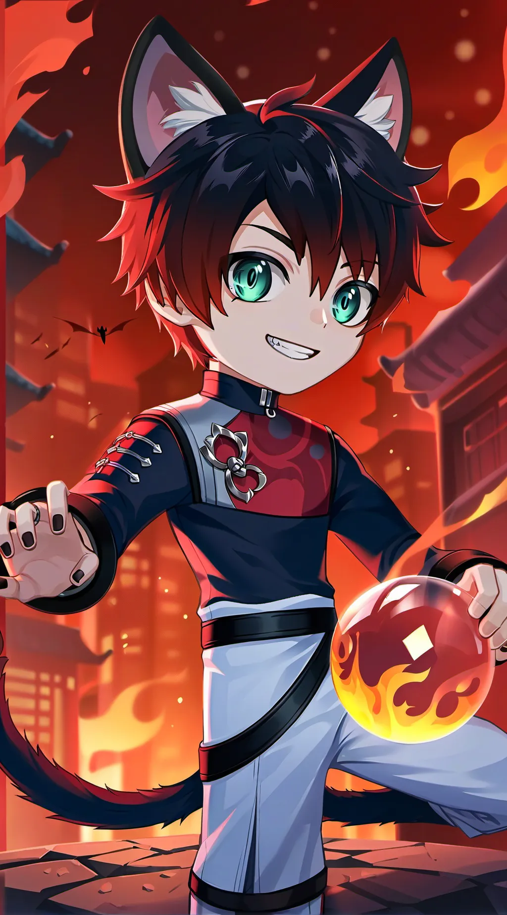 ai character: Fiery Shadow Furry background