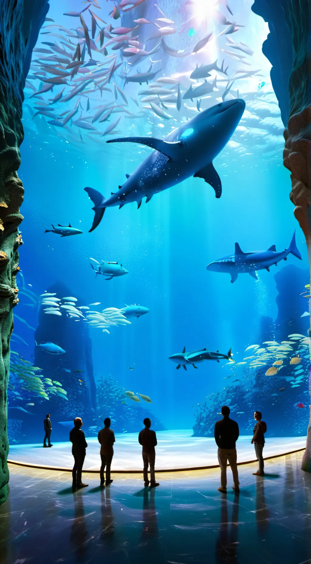 ai character: HH aquarium 🐋🐬🐠🦈🐙🦀 background