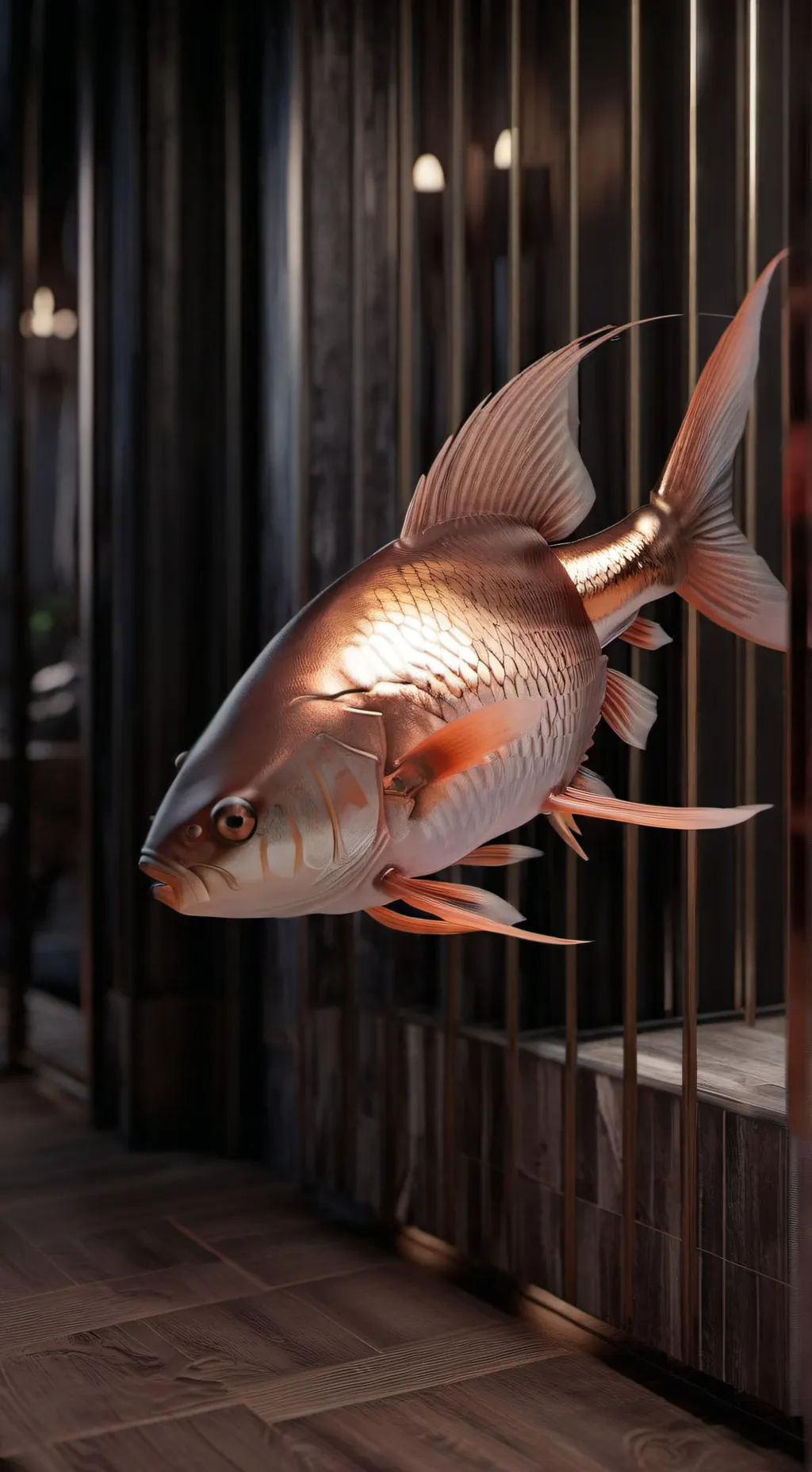 ai character: Chaos in fish tank background