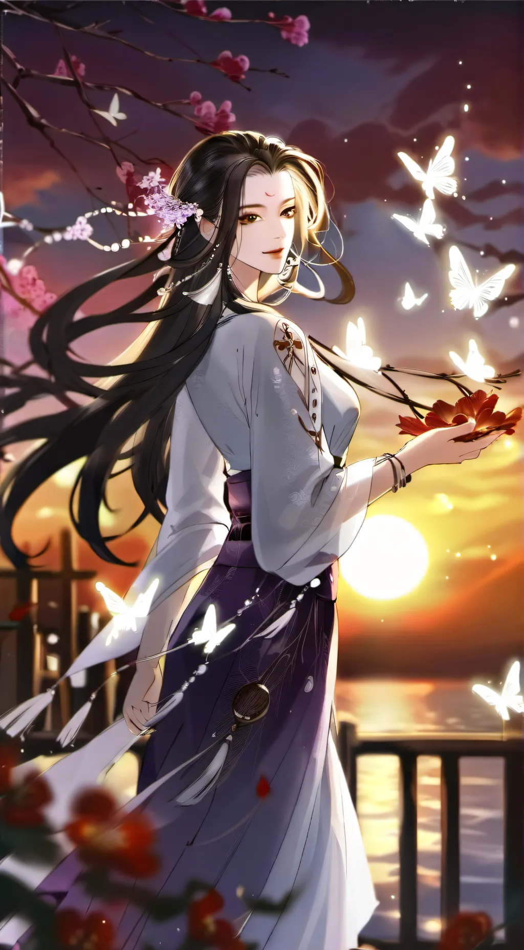 ai character: 蝶の女性 background